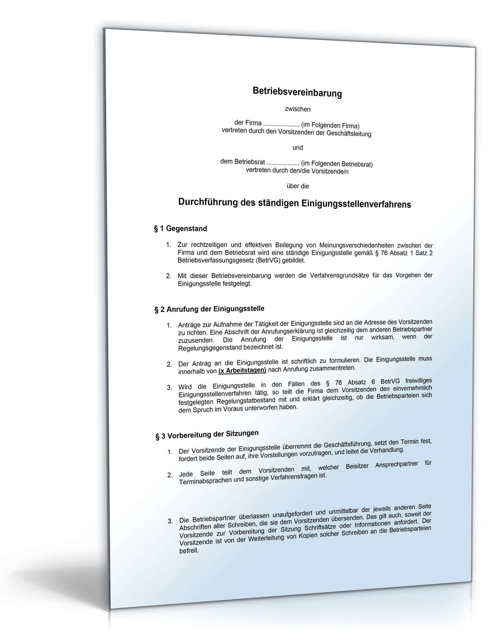 Hauptbild des Produkts: Betriebsvereinbarung Durchführung des ständigen Einigungsstellenverfahrens