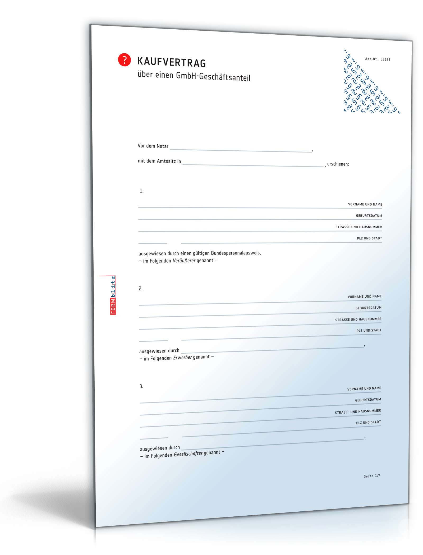 Hauptbild des Produkts: Kaufvertrag GmbH-Geschäftsanteil