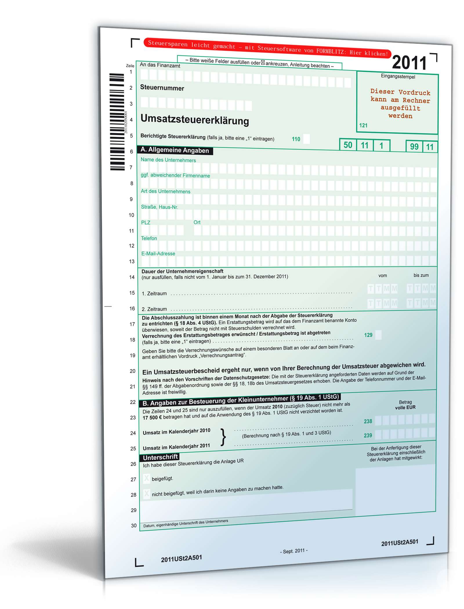 Hauptbild des Produkts: Umsatzsteuererklärung 2011