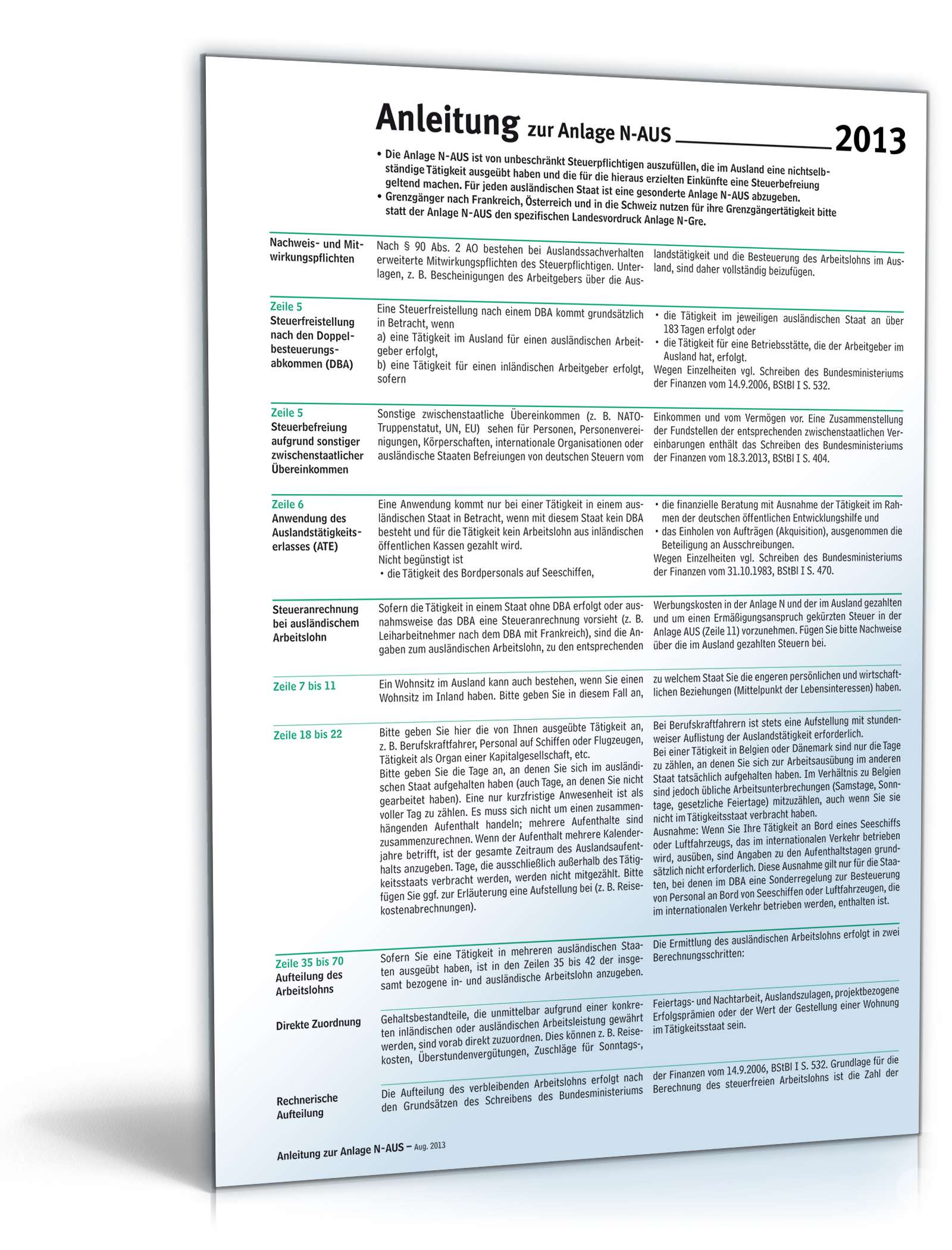 Hauptbild des Produkts: Anleitung zur Anlage N-AUS 2013