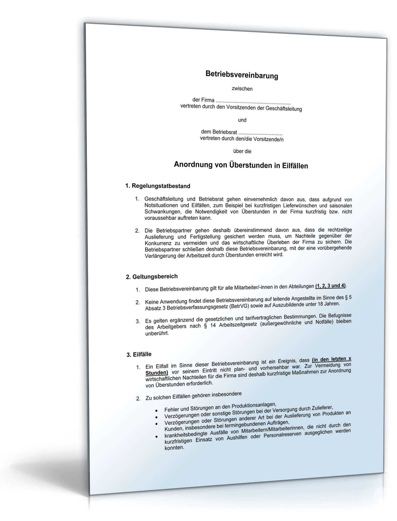 Hauptbild des Produkts: Betriebsvereinbarung zur Anordnung von Überstunden in Eilfällen