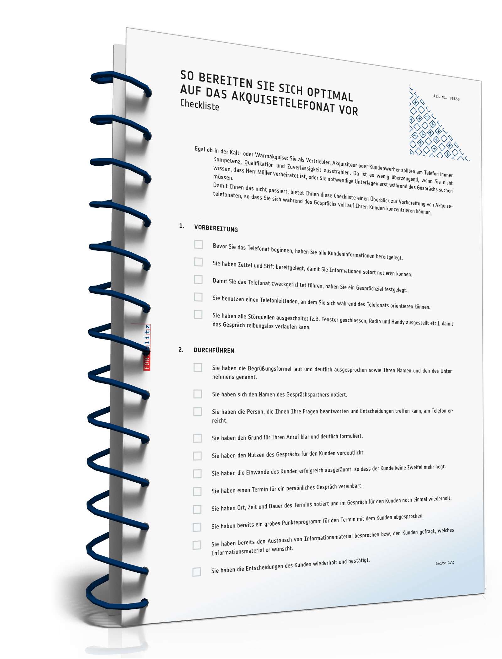 Hauptbild des Produkts: Checkliste Vorbereitung Akquisetelefonat