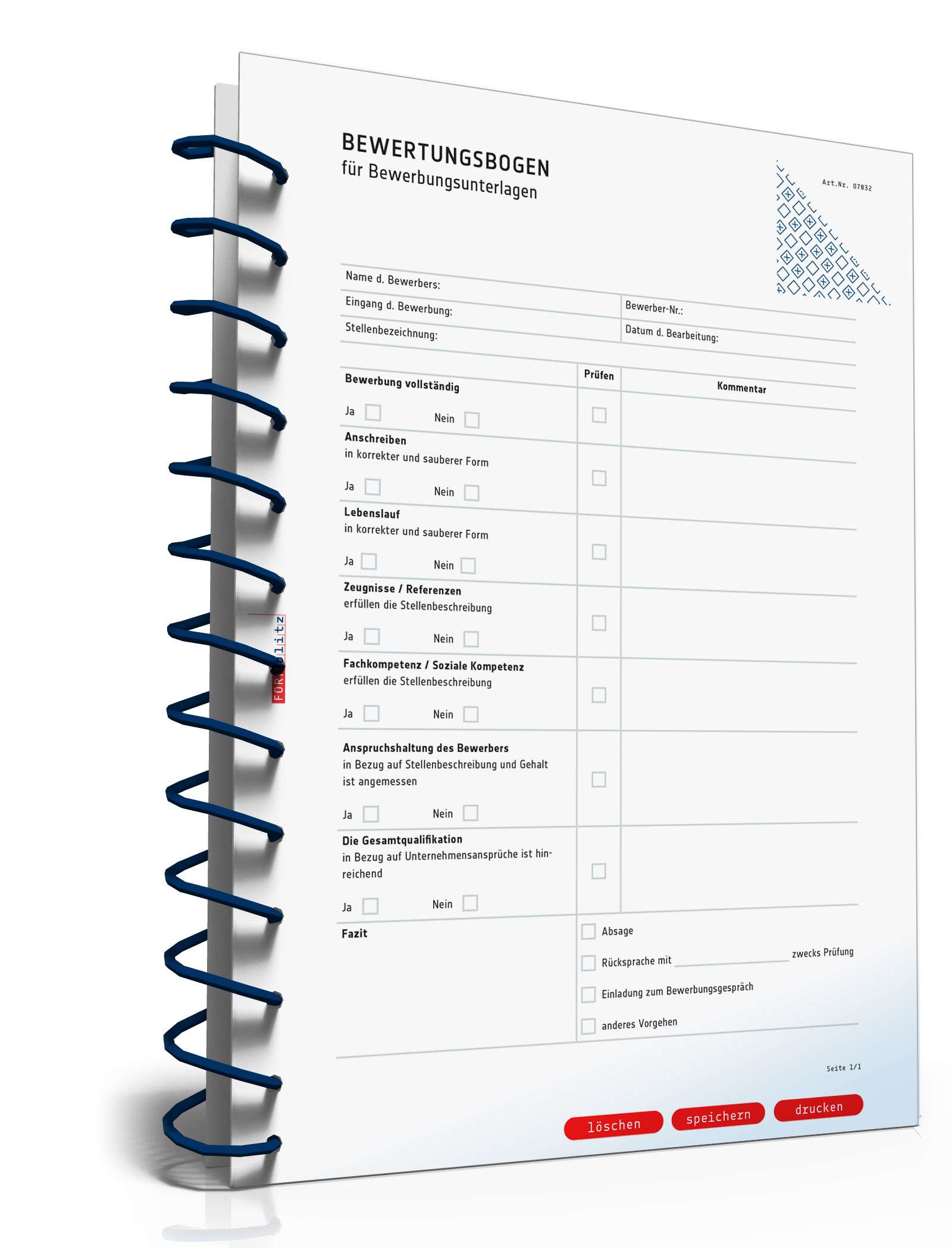 Hauptbild des Produkts: Bewertungsbogen Bewerbungsunterlagen