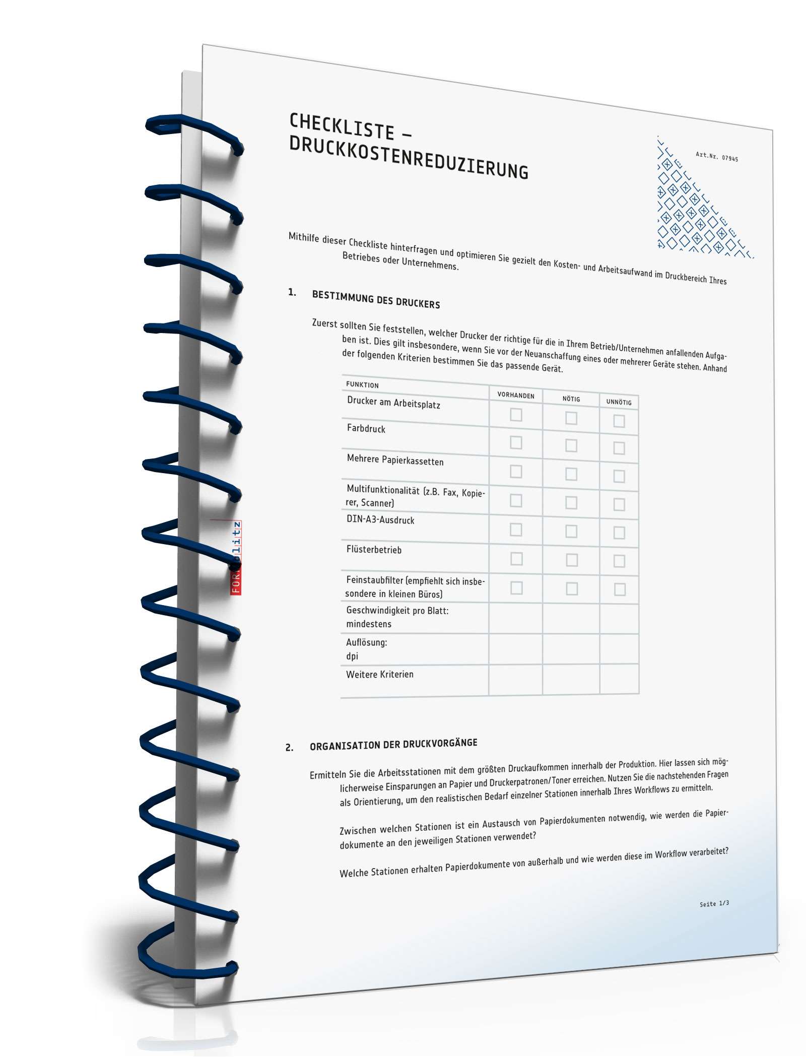 Hauptbild des Produkts: Checkliste Kostenreduktion Druckbereich