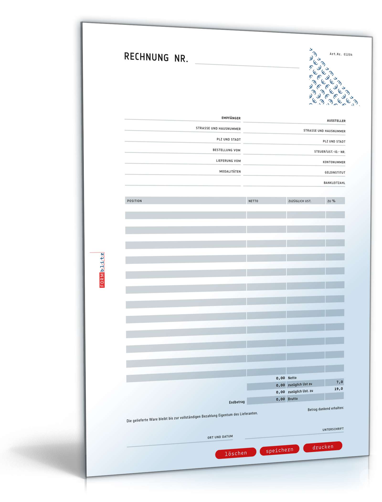 Hauptbild des Produkts: Rechnung netto mit Addition und Variation der Umsatzsteuer