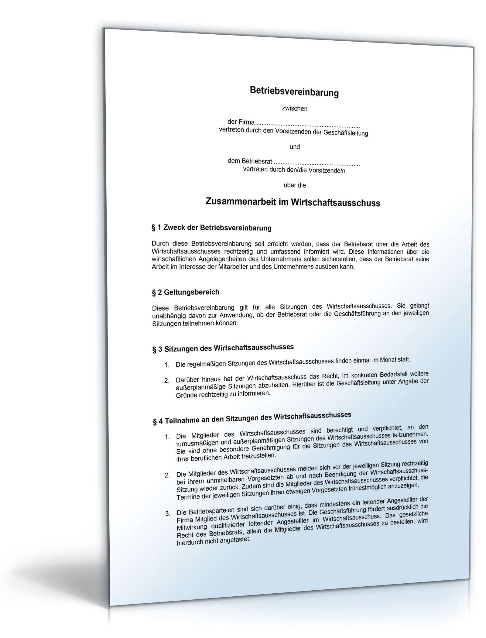 Hauptbild des Produkts: Betriebsvereinbarung über die Zusammenarbeit im Wirtschaftsausschuss