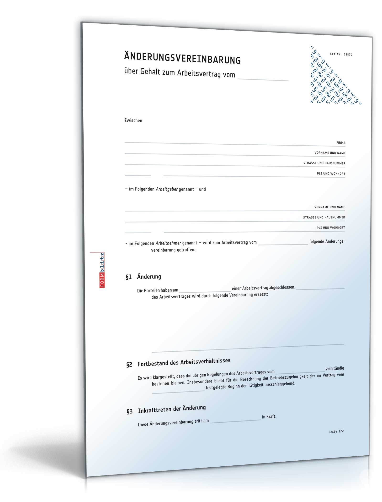 Änderungsvereinbarung Gehalt | Muster zum Download