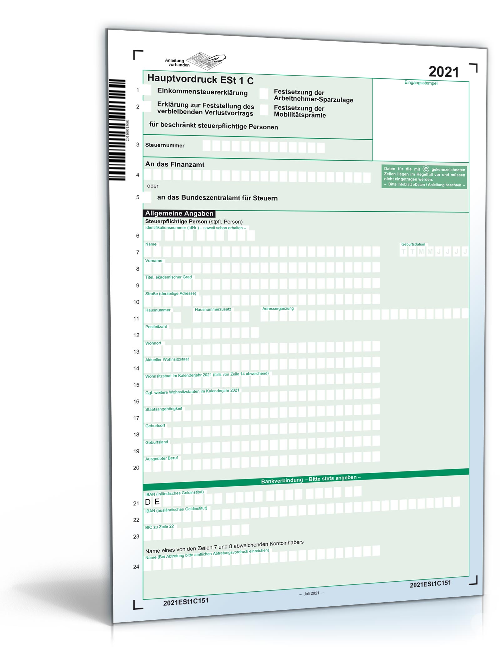 Einkommensteuererklärung beschränkt Steuerpflichtige 2021 | Formular ...
