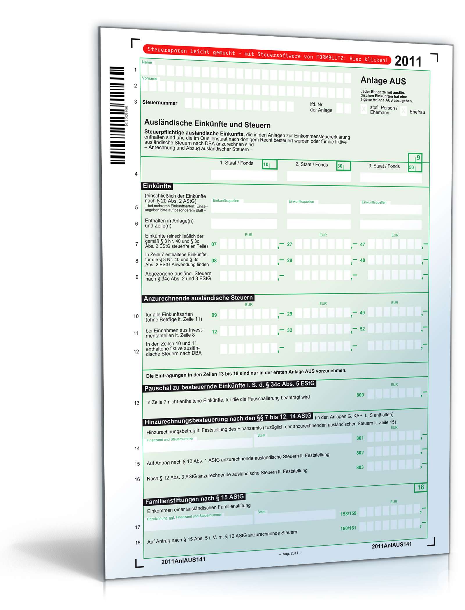 Anlage AUS 2011 | Formular zum Download