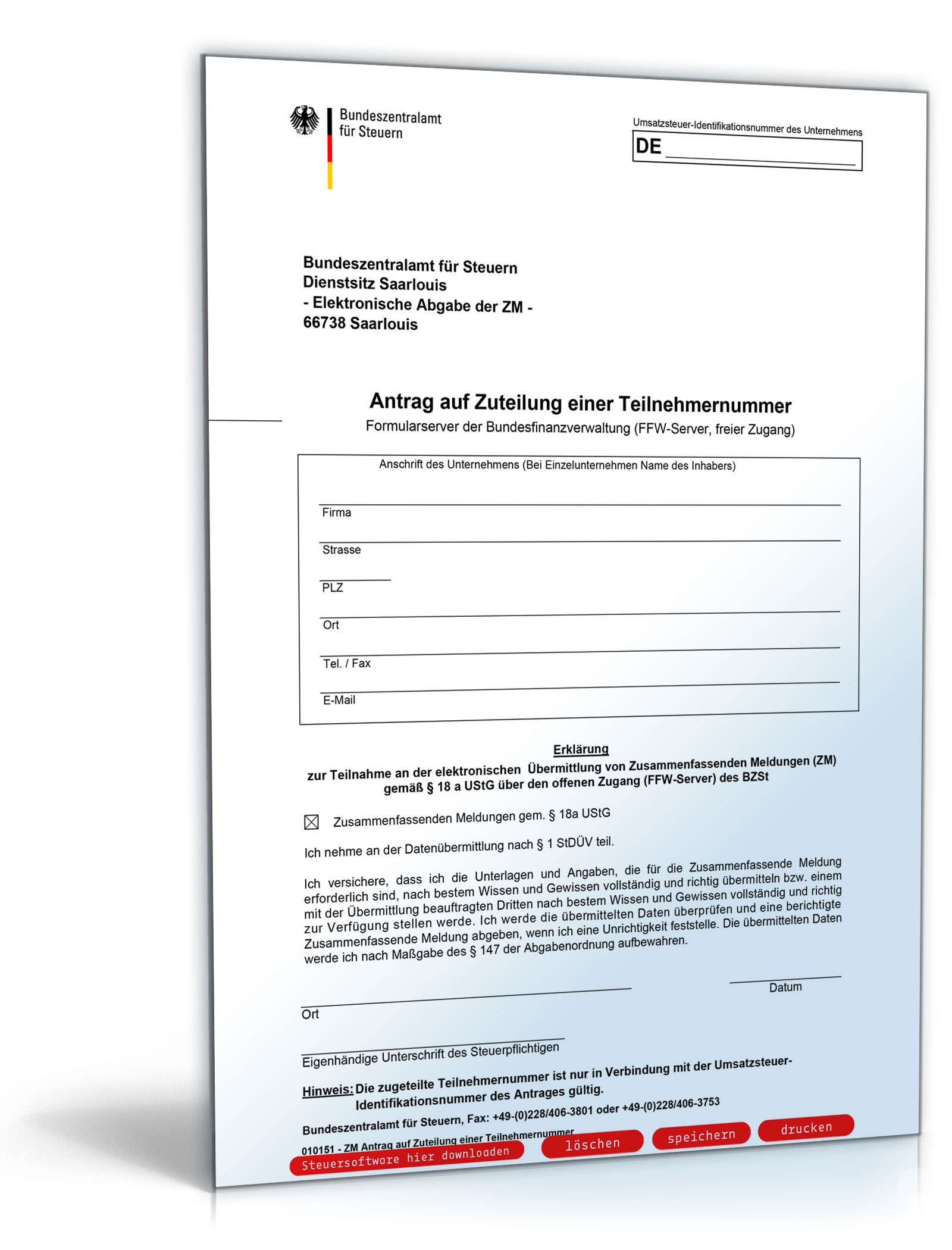 Antrag auf Zuteilung einer Teilnehmernummer | Formular zum Download