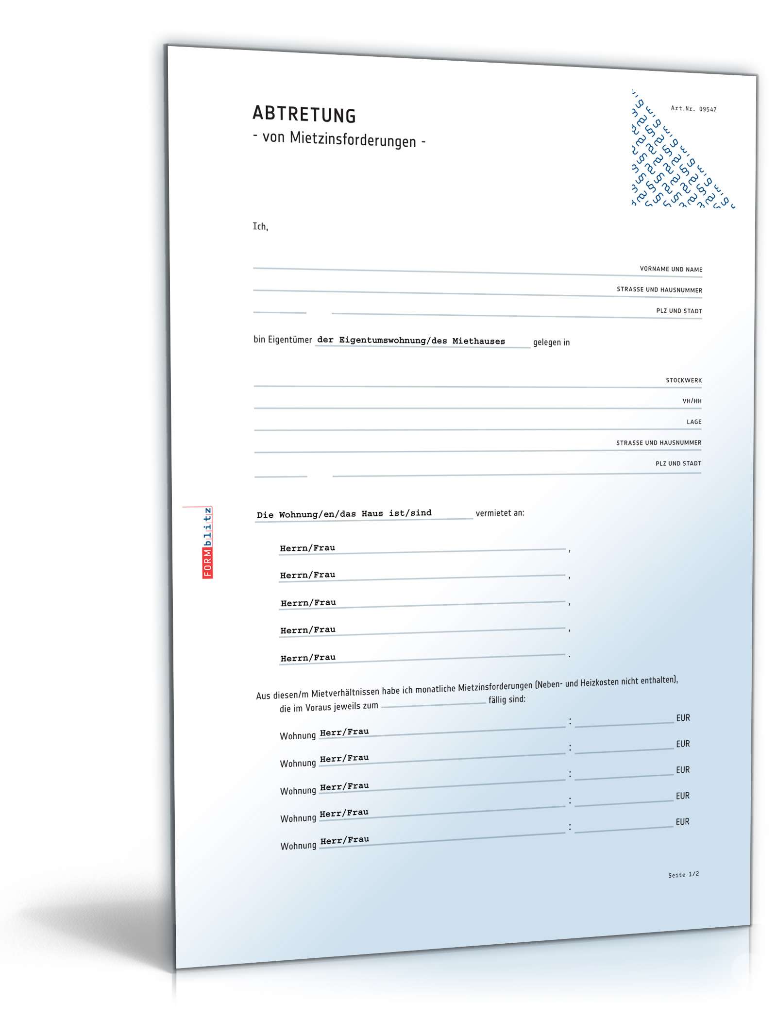Abtretungserklärung (Mietforderungen) – Muster zum Download
