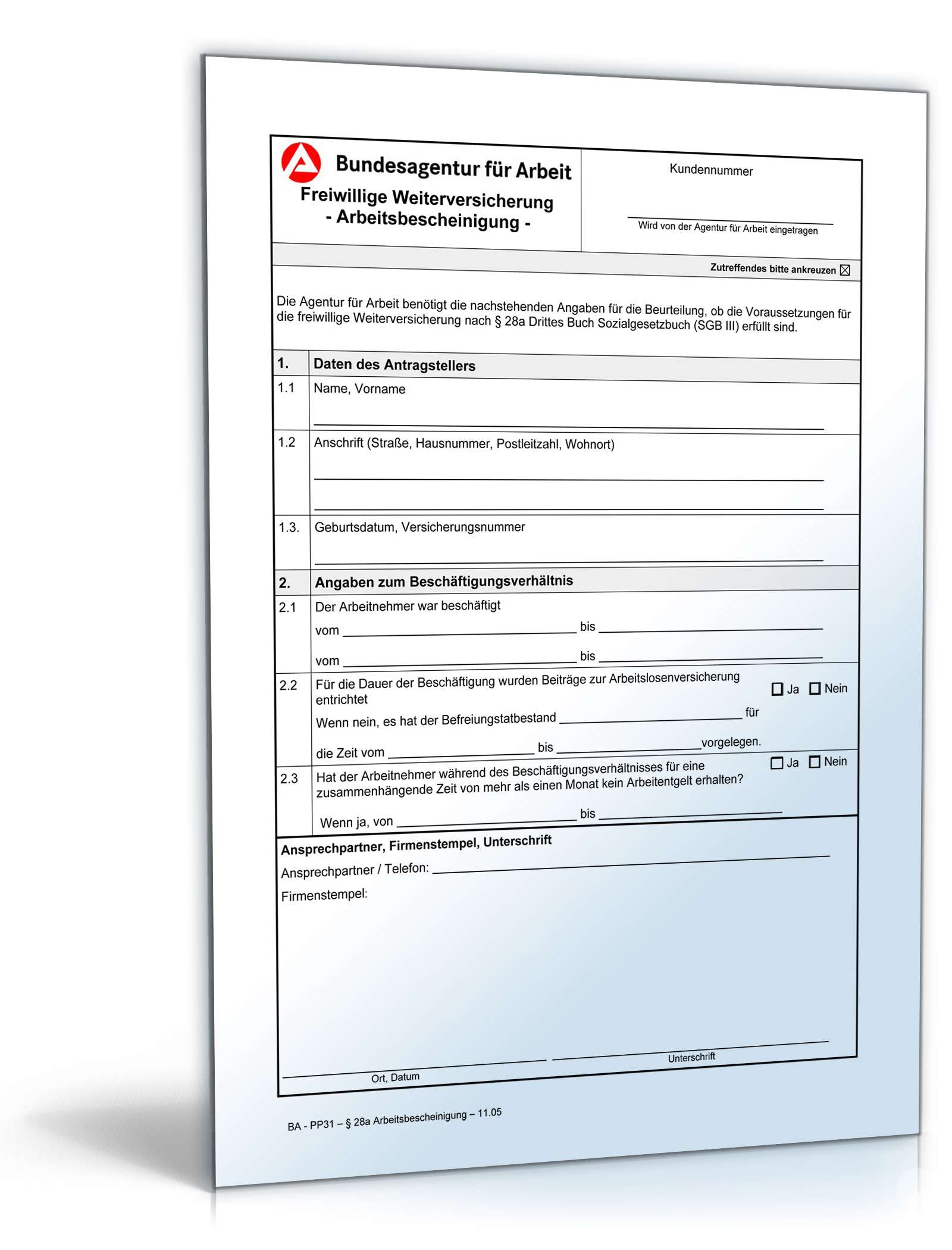 Arbeitsbescheinigung freiwillige Weiterversicherung