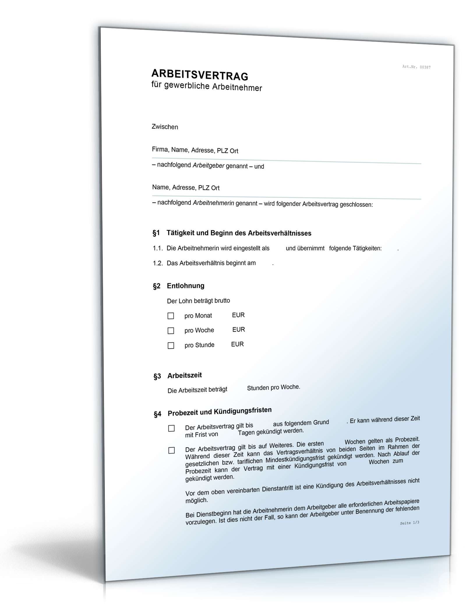 Arbeitsvertrag gewerbliche Arbeitnehmer: Muster zum Download