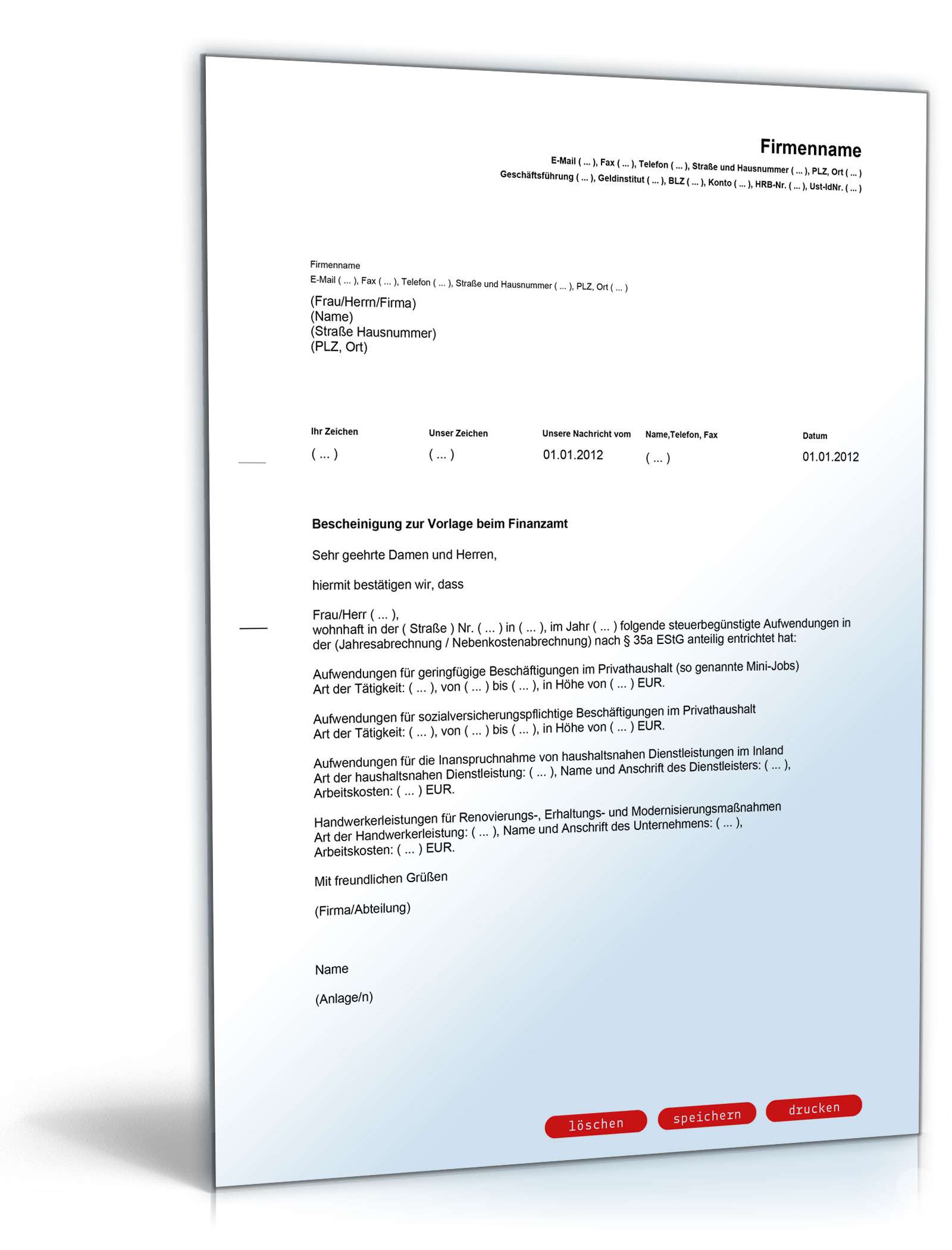 Bescheinigung über haushaltsnahe Dienstleistungen | Muster zum Download