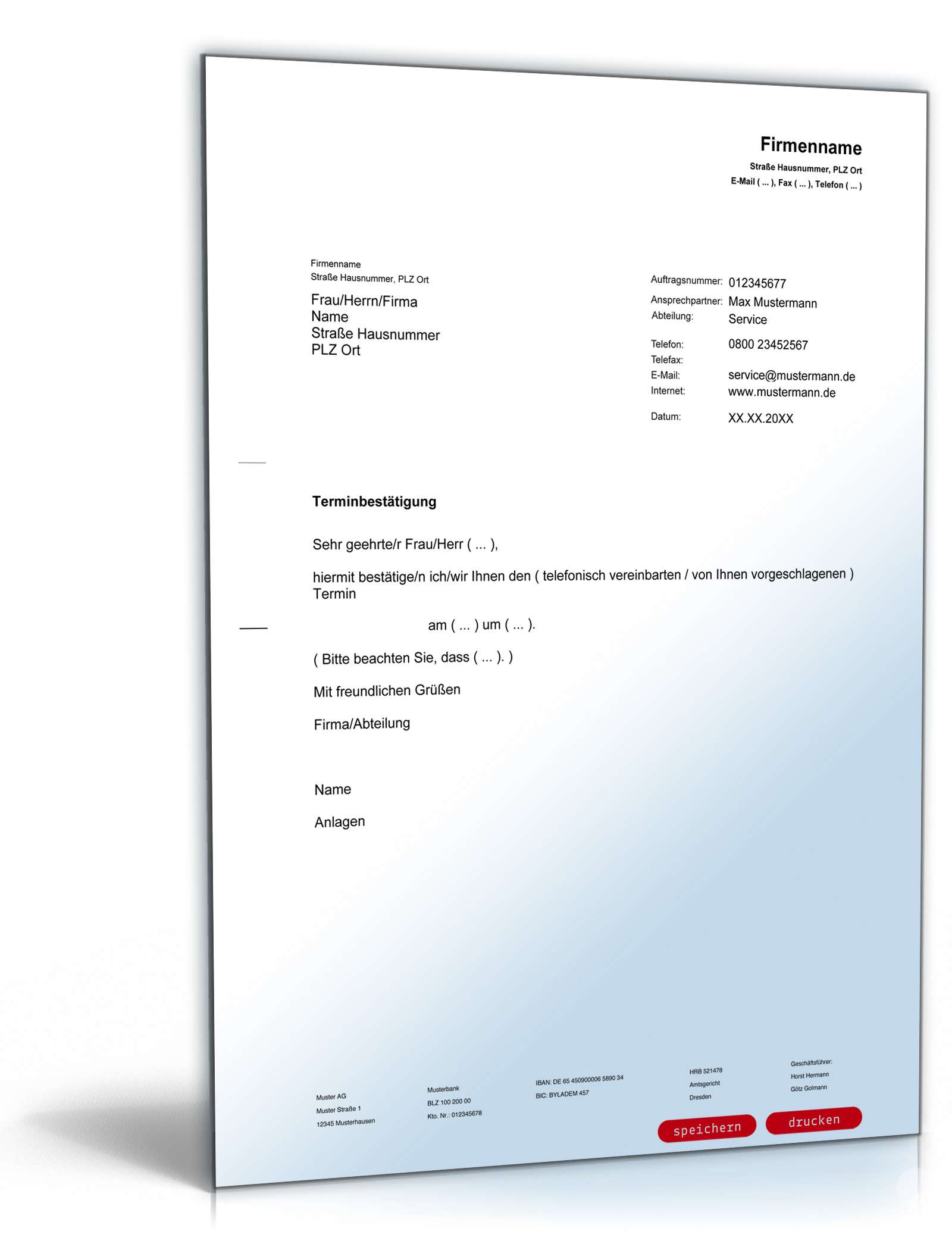 Terminbestätigung | Editierbares Muster zum Download