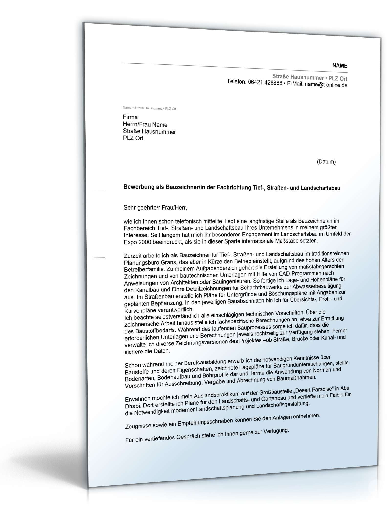 Anschreiben Bewerbung Bauzeichner | Muster zum Download