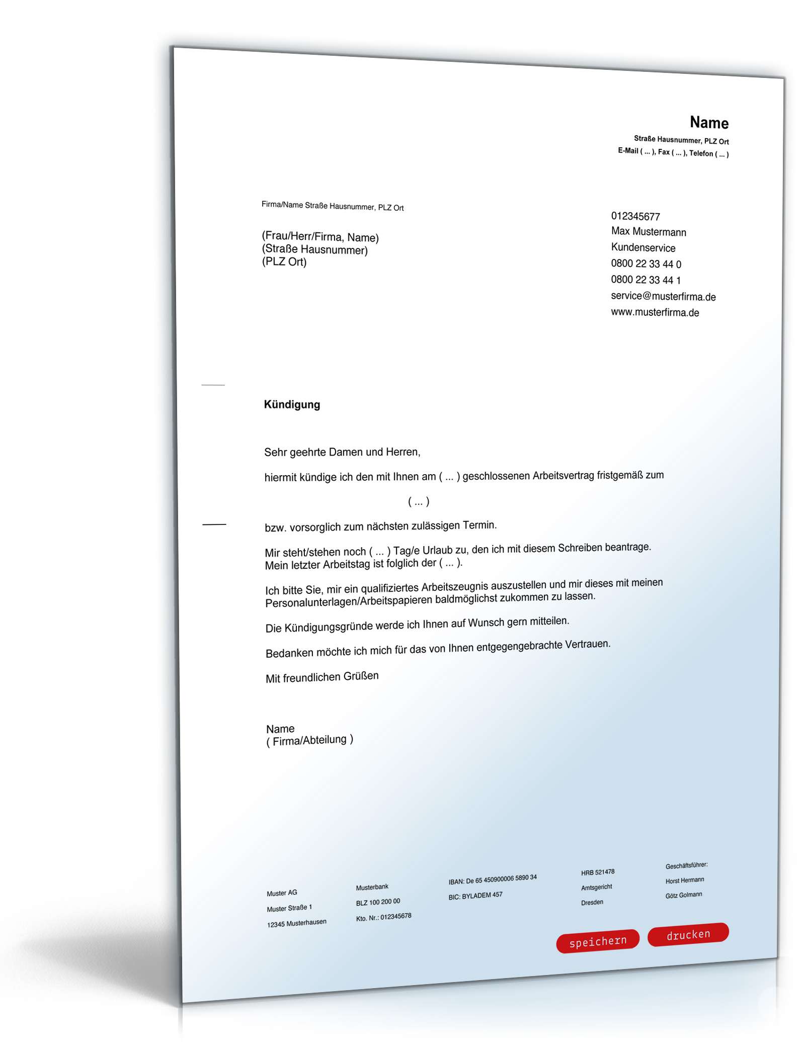 Fristgemäße Kündigung Arbeitnehmer Muster Als Pdf And Doc