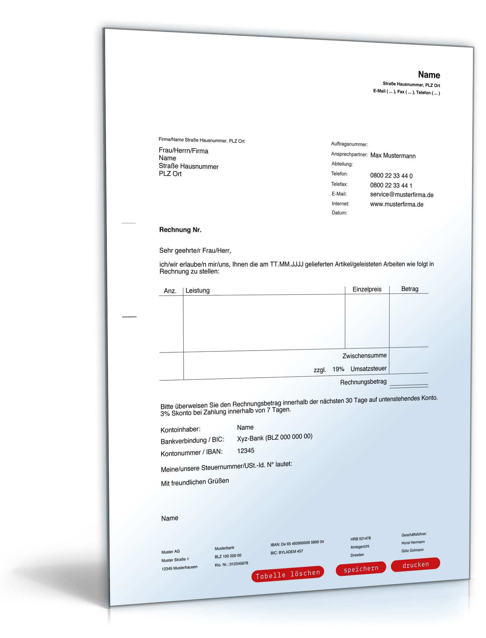 Rechnung Kleinunternehmer Vorlage Word - tippsvorlage.info ...