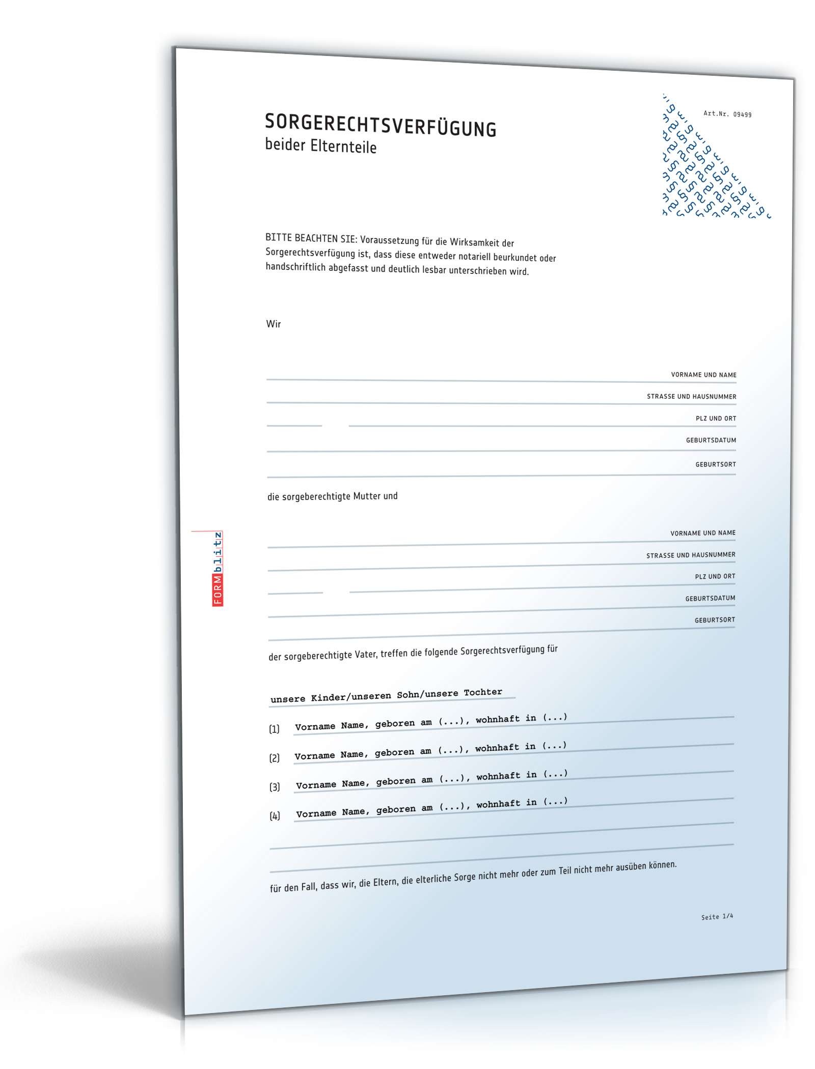Sorgerechtsverfügung Eltern | Muster zum Download