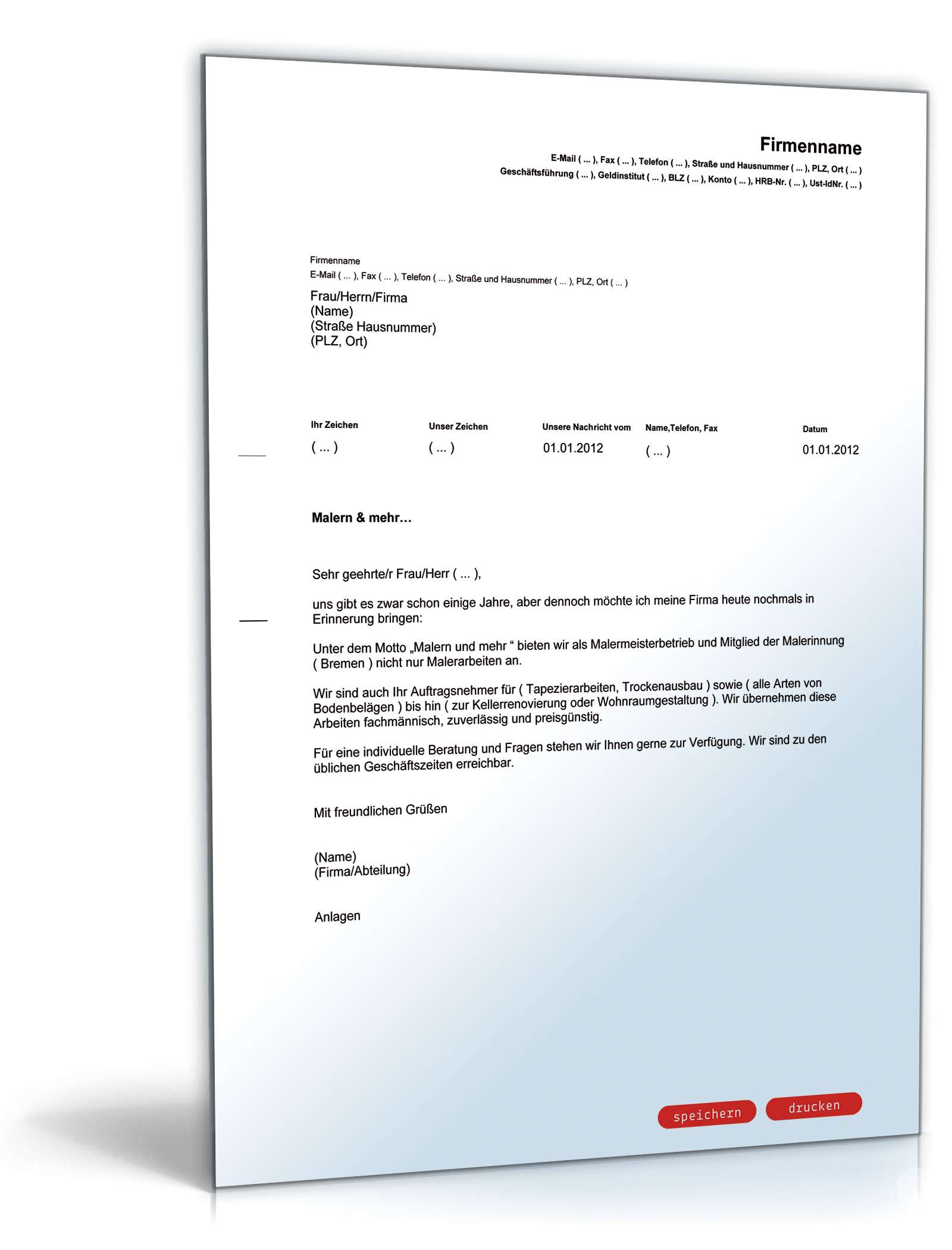 Werbebrief für einen Maler- und Tapezierbetrieb | Muster zum Download