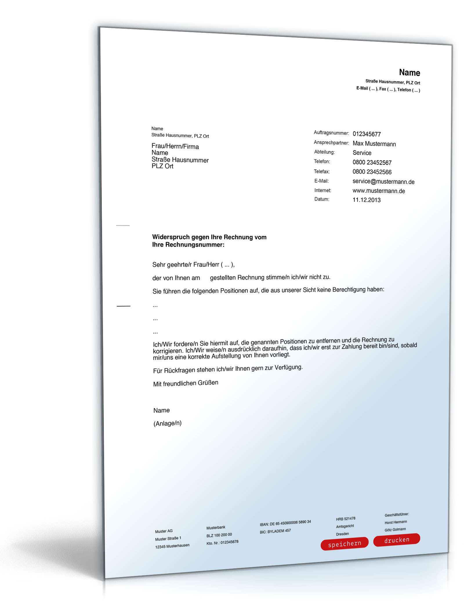 Widerspruch Rechnung | Muster zum Download - Formblitz