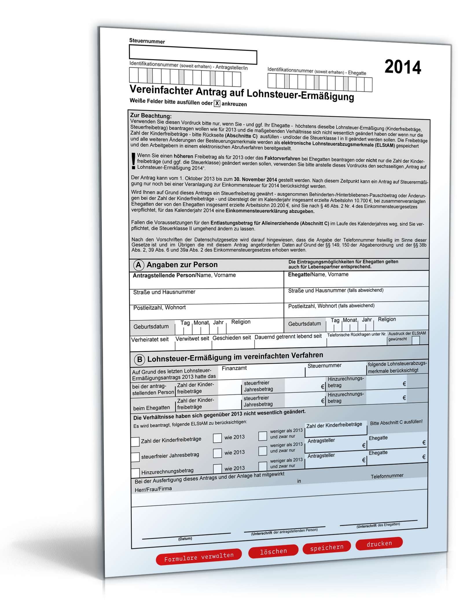 Hauptbild des Produkts: Vereinfachter Antrag auf Lohnsteuer-Ermäßigung 2014