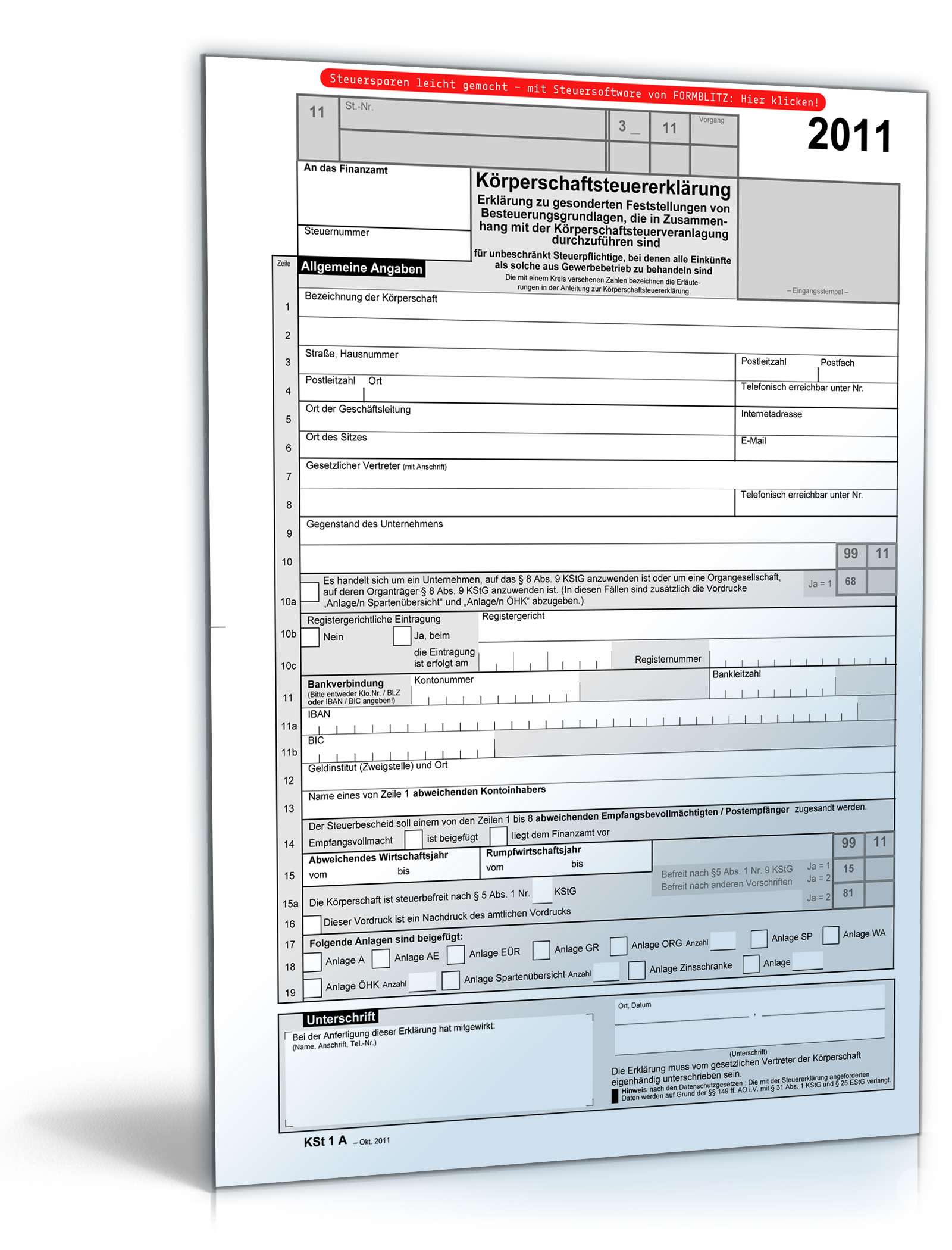 Hauptbild des Produkts: Körperschaftsteuererklärung 2011 KSt I A