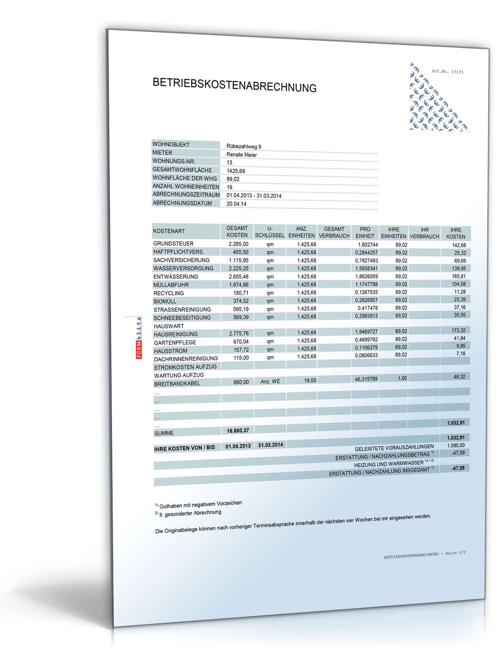 Hauptbild des Produkts: Betriebskostenabrechnung