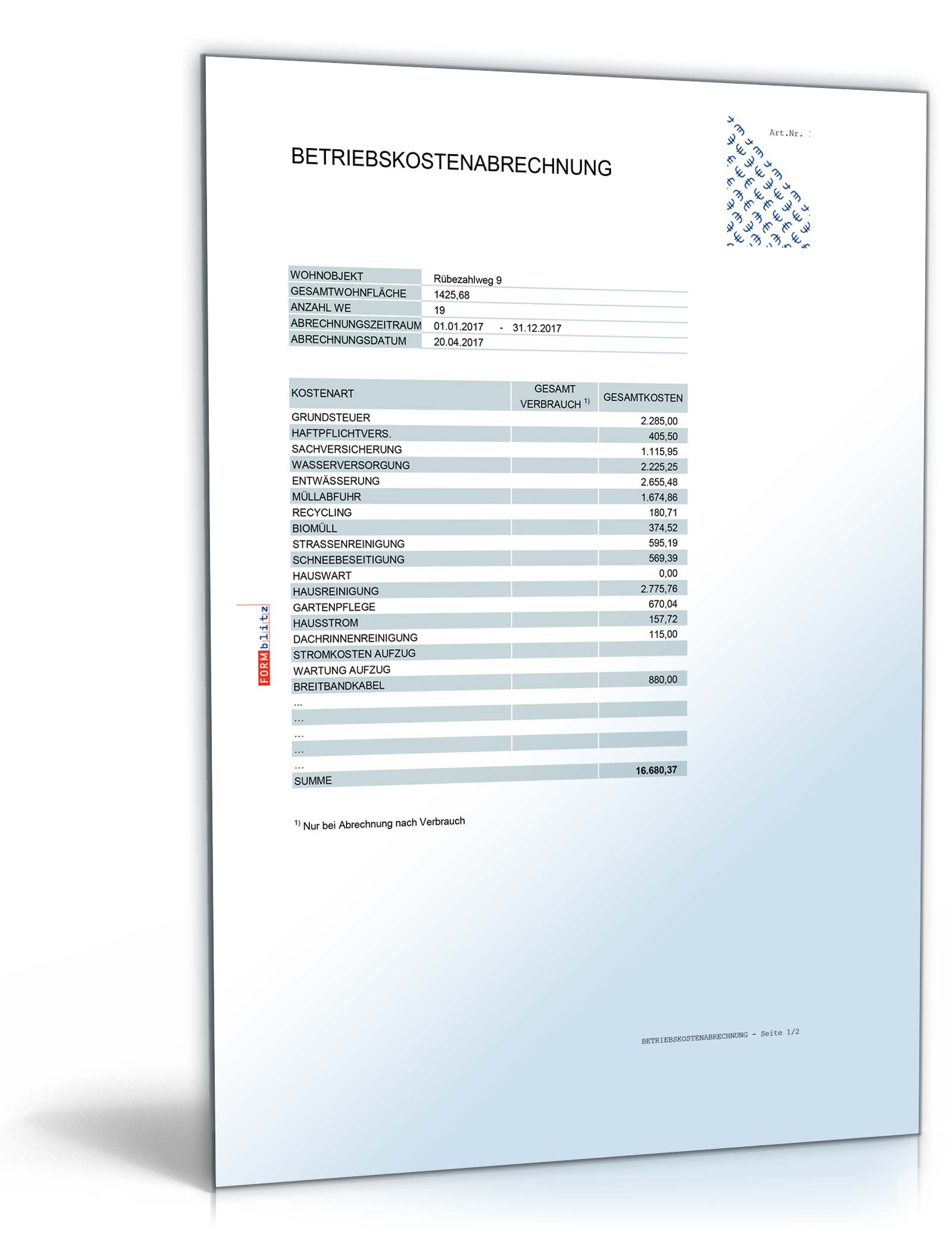 Hauptbild des Produkts: Betriebs- und Heizkostenabrechnung