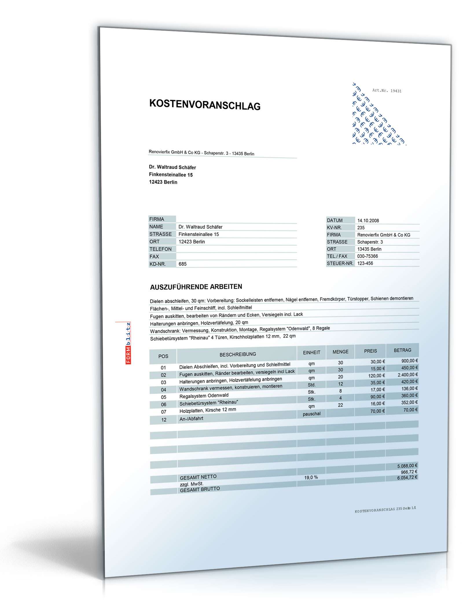 Hauptbild des Produkts: Kostenvoranschlag Tischler- und Holzarbeiten