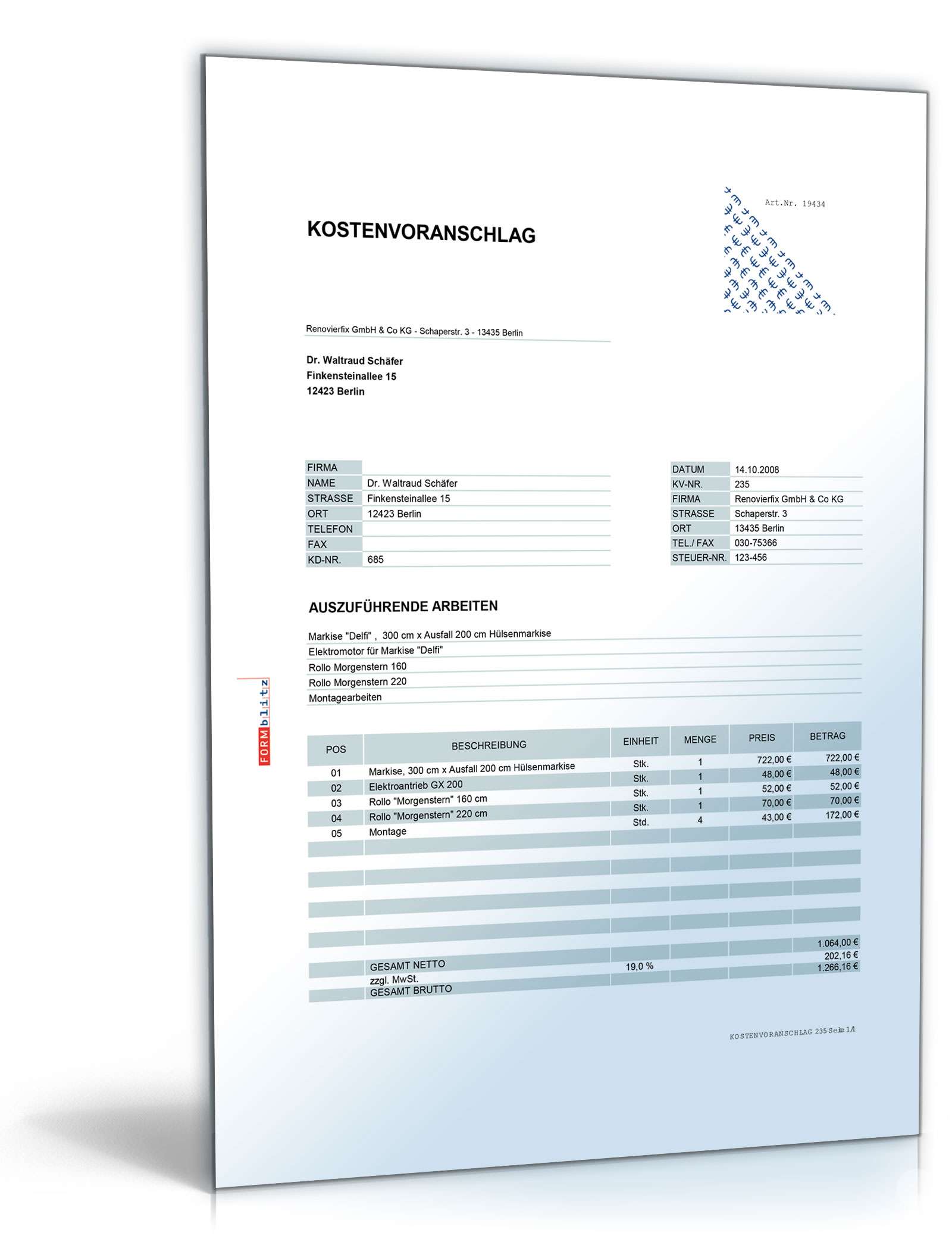 Hauptbild des Produkts: Kostenvoranschlag Montage von Rollläden, Rollos und Markisen