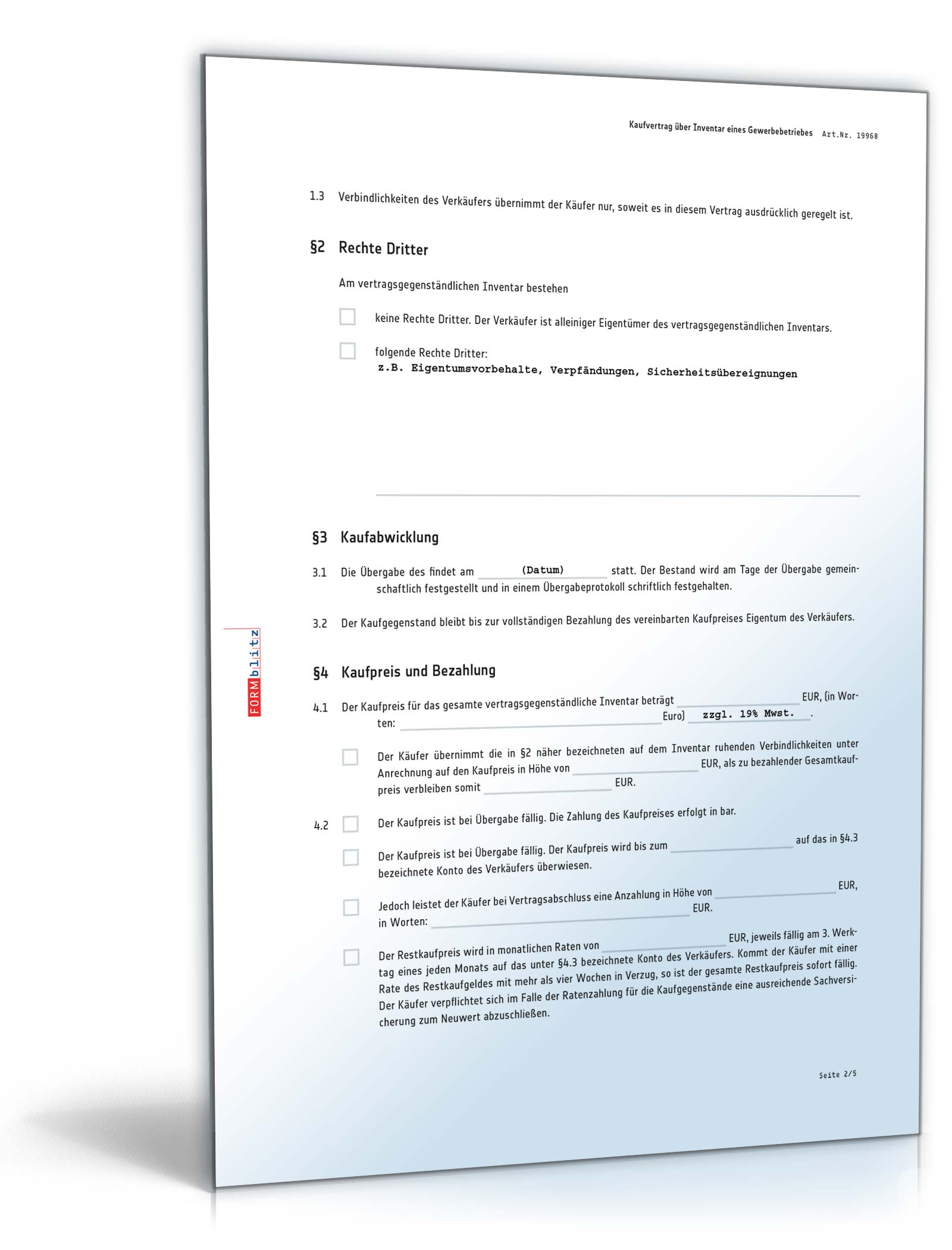 Kaufvertrag Inventar Gewerbebetrieb | Muster zum Download