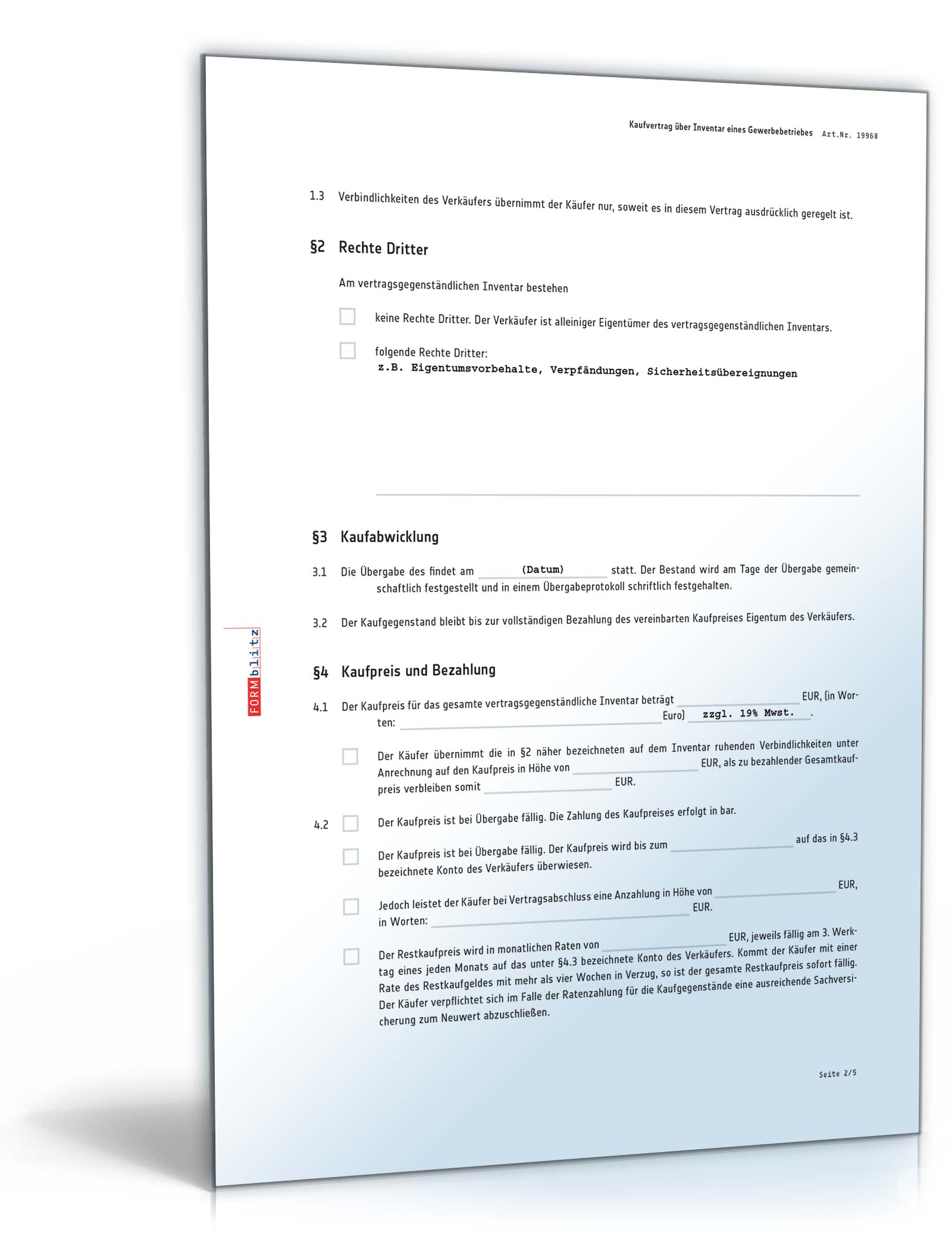 Kaufvertrag Inventar Gewerbebetrieb Muster Zum Download