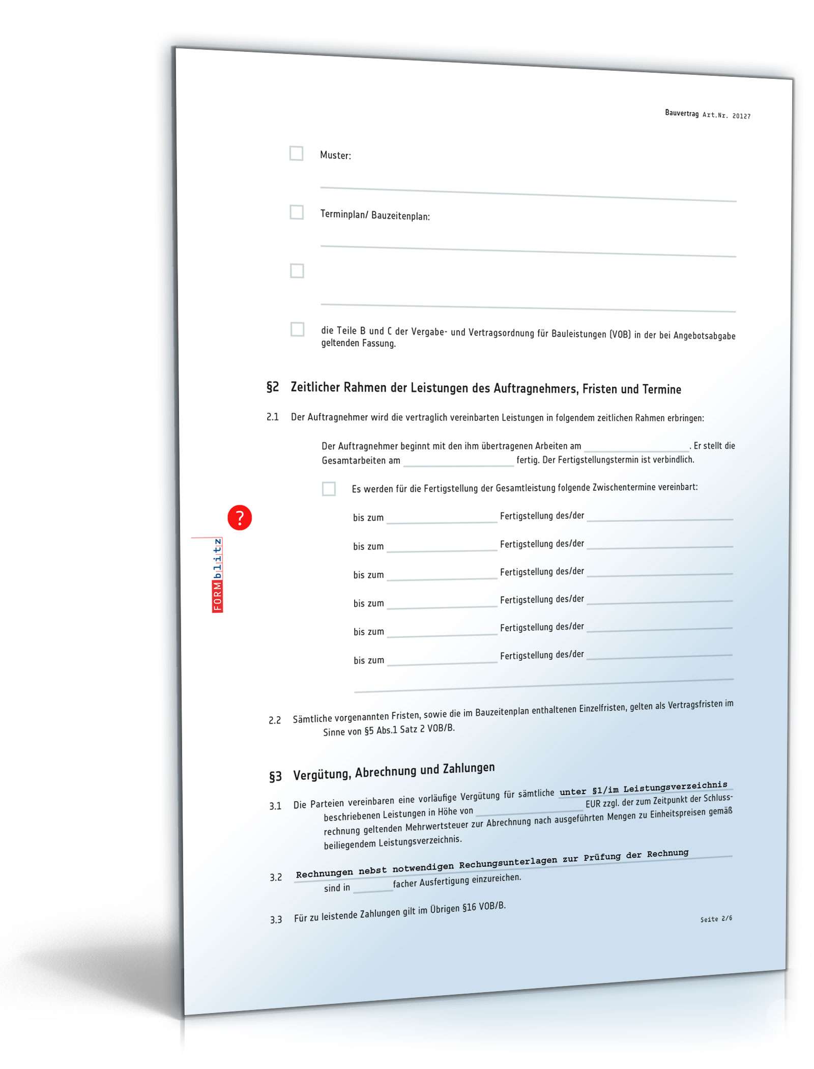 Bauvertrag Muster Bauvertrag Nach Vob Einheitspreisvertrag