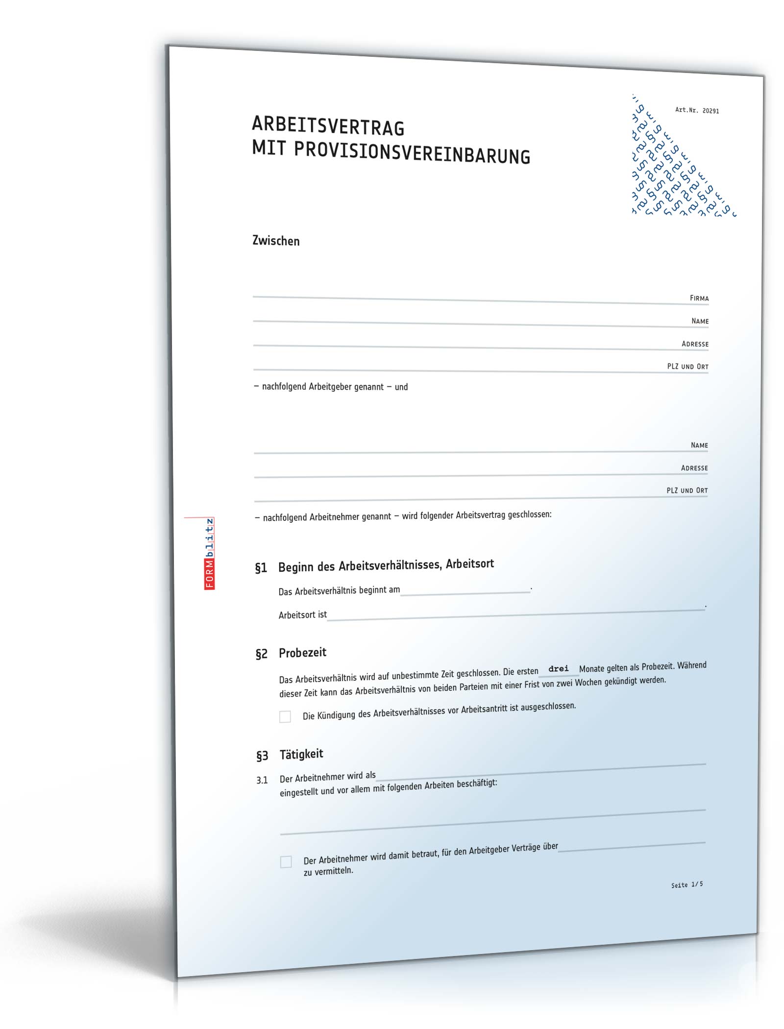 Arbeitsvertrag Provisionsvereinbarung Muster Zum Download