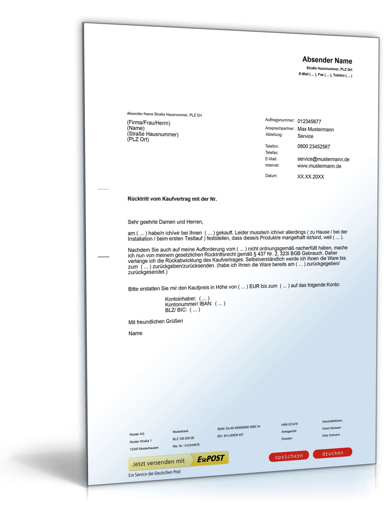 Hauptbild des Produkts: Rücktritt vom Kaufvertrag wegen eines Sachmangels