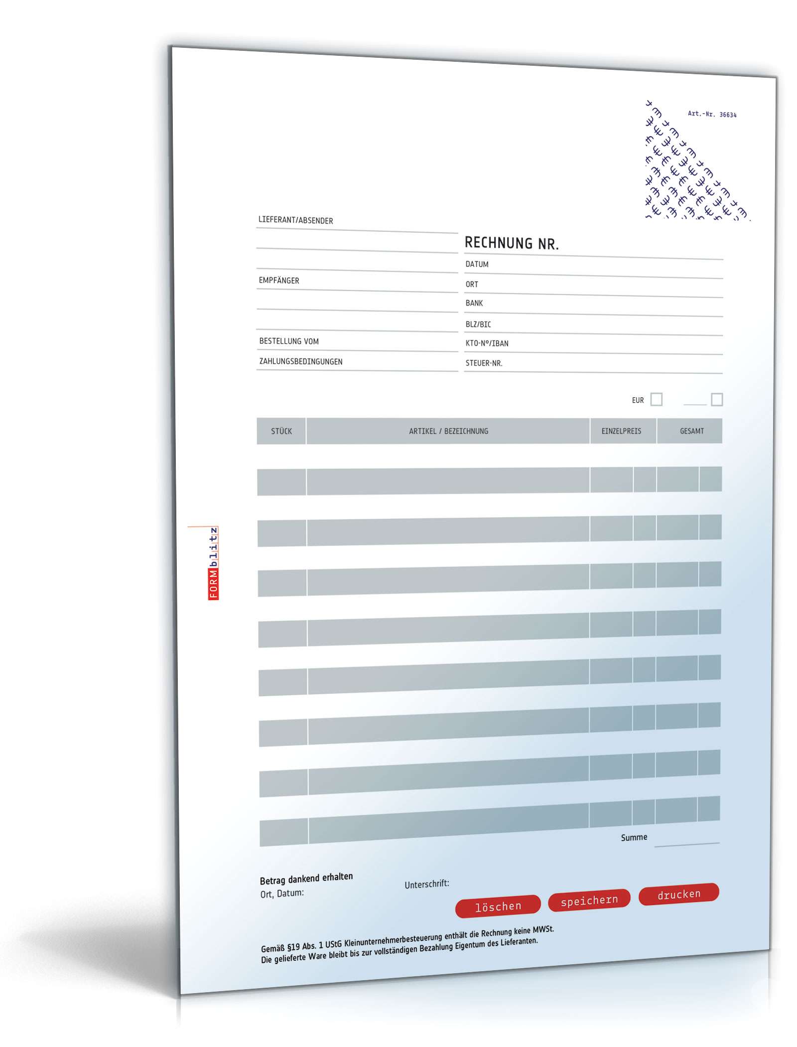 Hauptbild des Produkts: Kleinunternehmerrechnung mit Einzelpreis ohne MwSt
