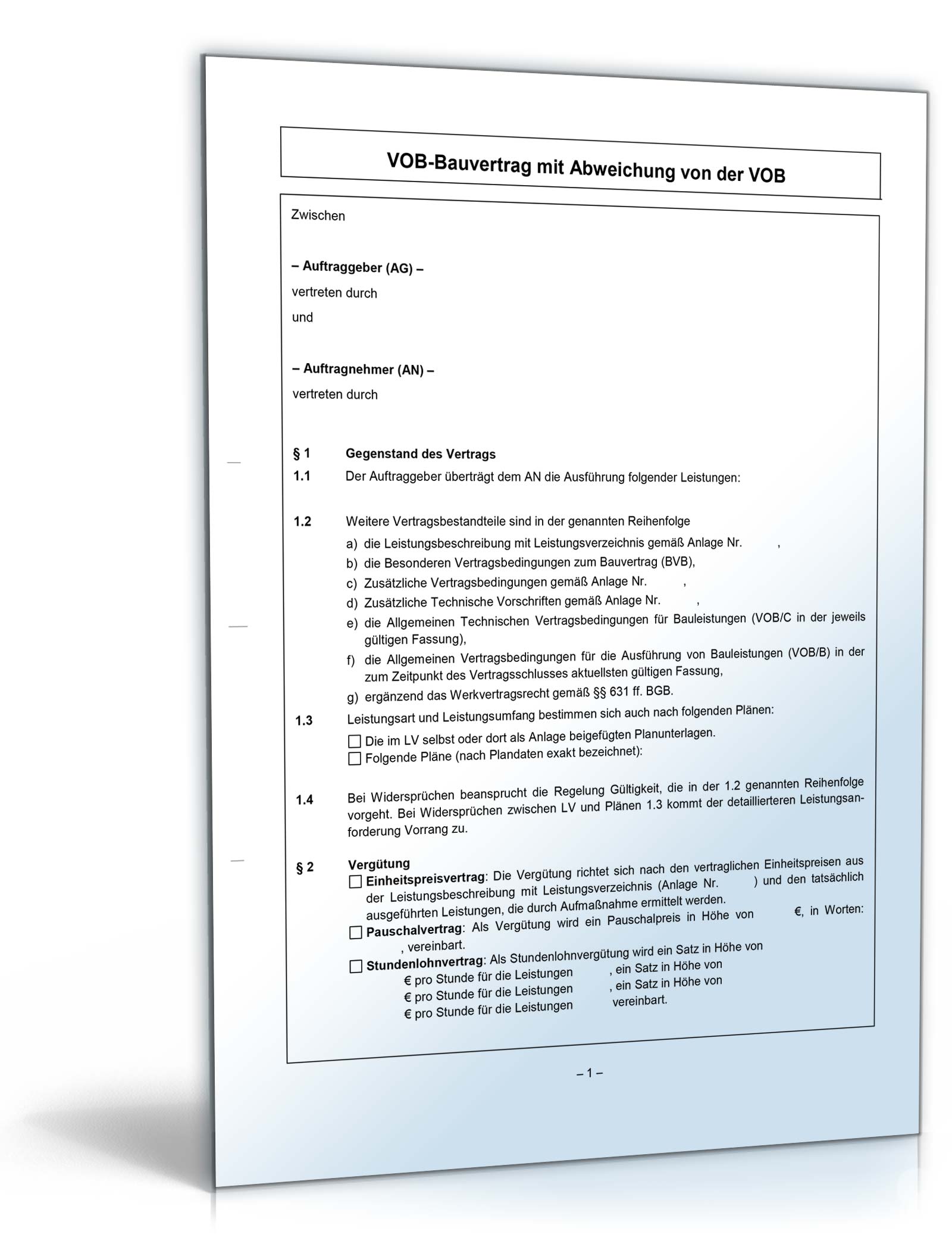 Vob Bauvertrag Muster Zum Download