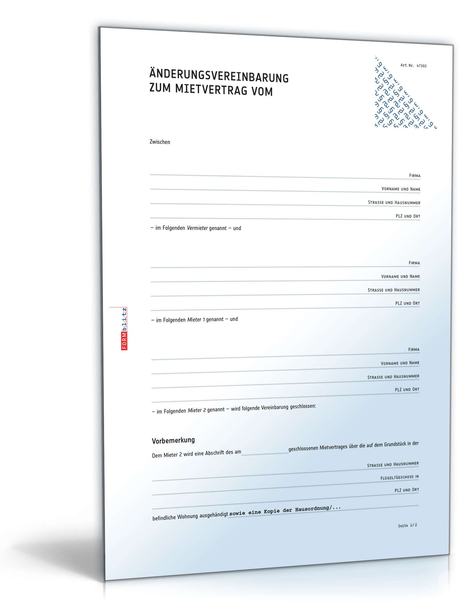 Anderungsvereinbarung Mietvertrag Muster Zum Download