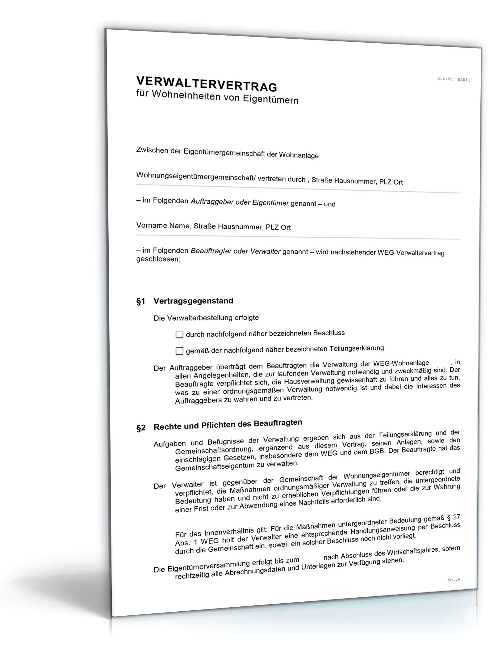Hauptbild des Produkts: WEG-Verwaltervertrag