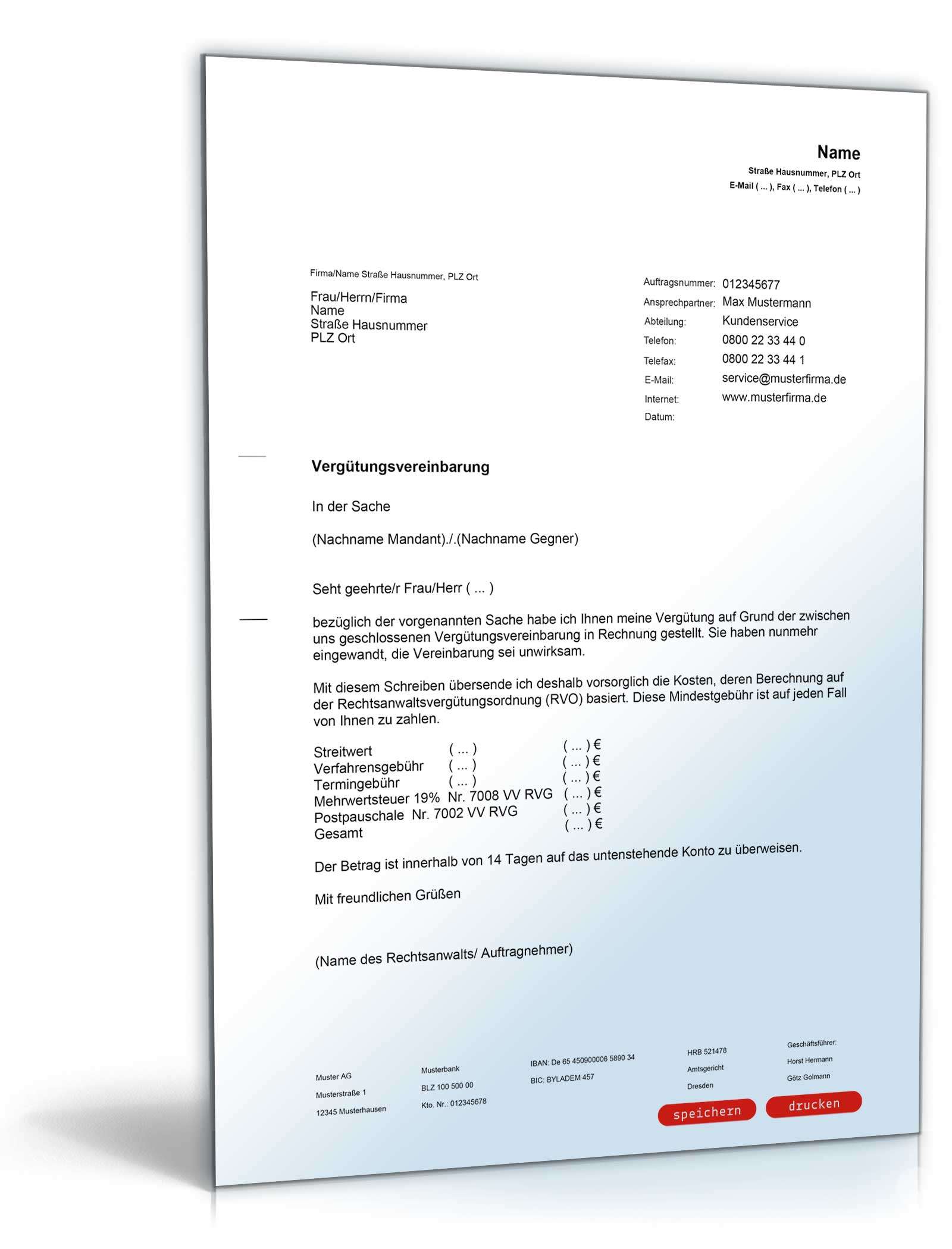 Hauptbild des Produkts: Aufschlüsselung Leistungen Rechtsanwalt