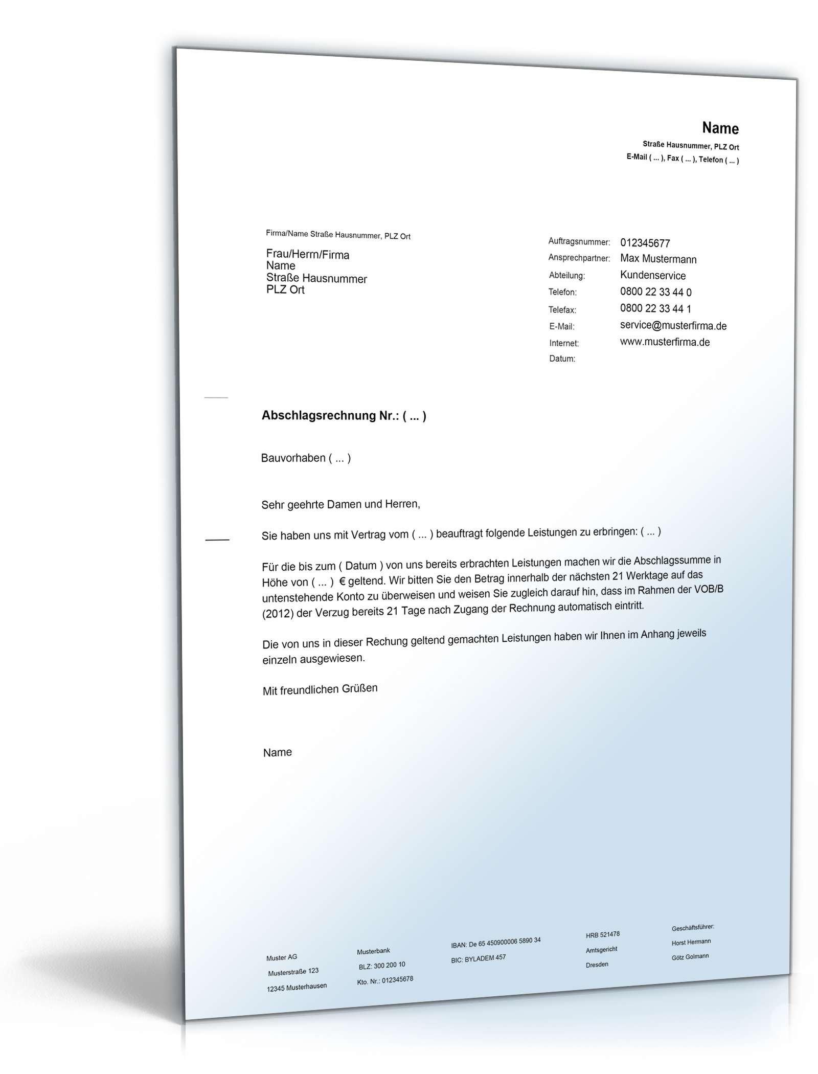 Abschlagszahlung Rechnung Muster. abschlagszahlung muster ...