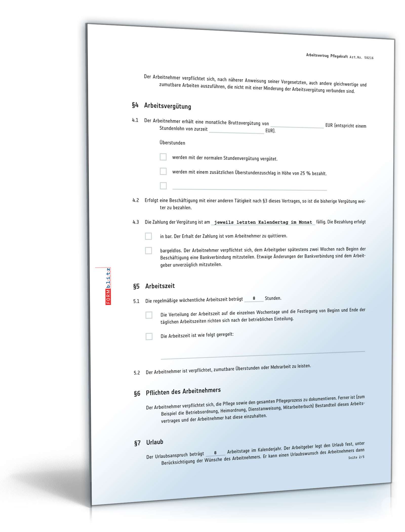Arbeitsvertrag Fur Pflegekraft Muster Zum Download