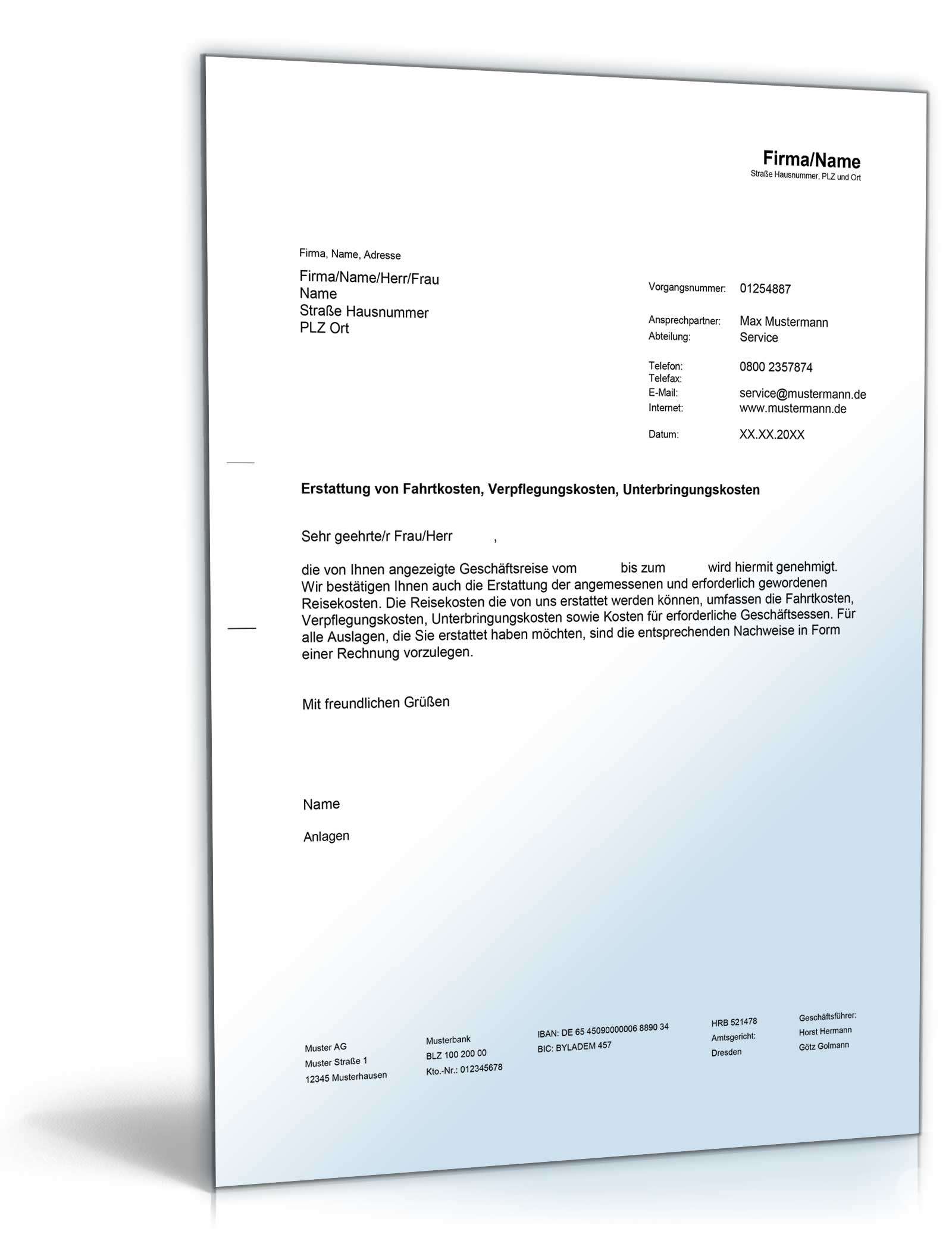 Erstattung Reisekosten Muster Zum Download