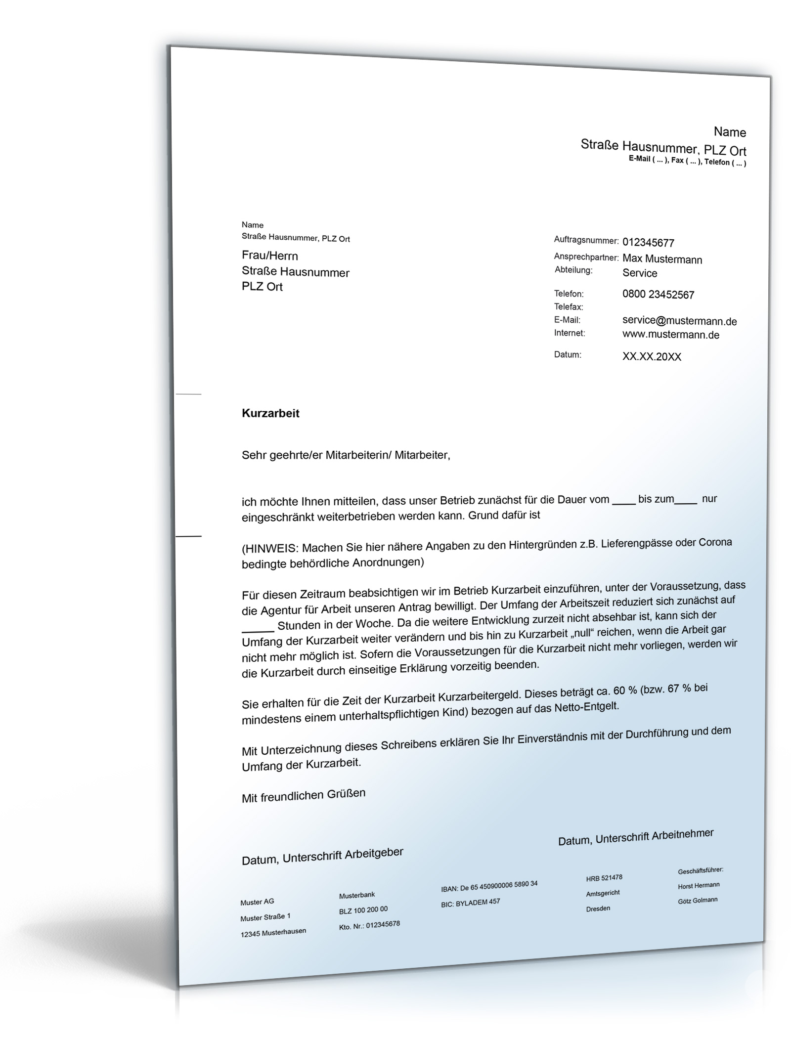 Einverstandnis Zur Kurzarbeit Muster Zum Download