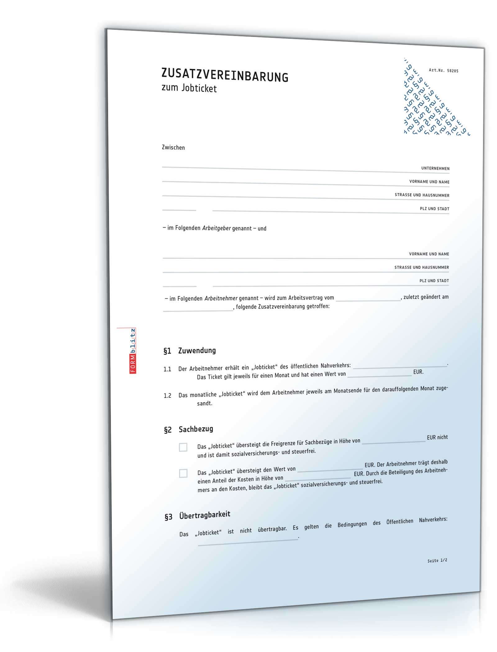 Zusatzvereinbarung Zum Jobticket Muster Zum Download
