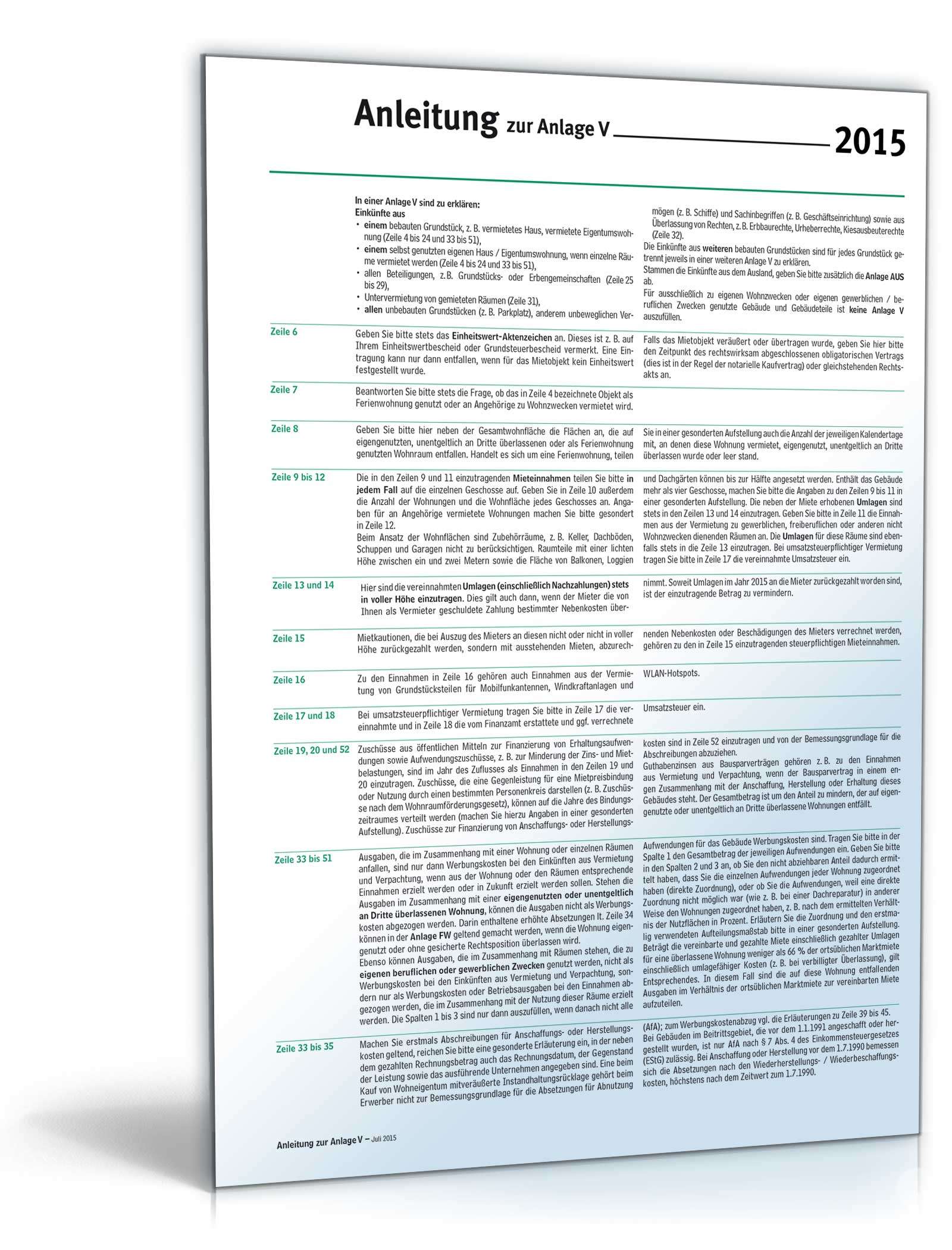 Hauptbild des Produkts: Anleitung zur Anlage V 2015