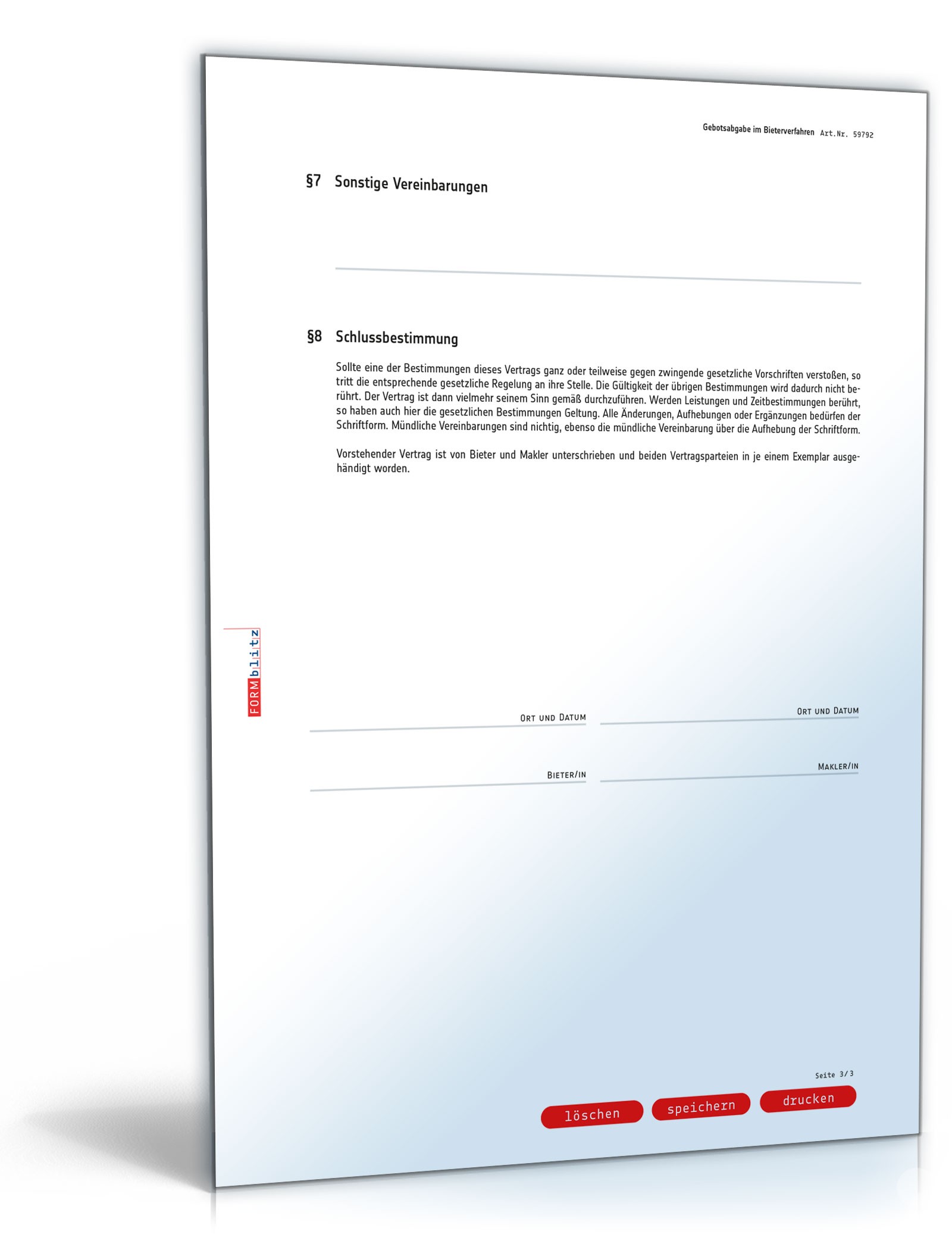 Bieterverfahren Gebotsabgabe Immobilie Muster zum Download