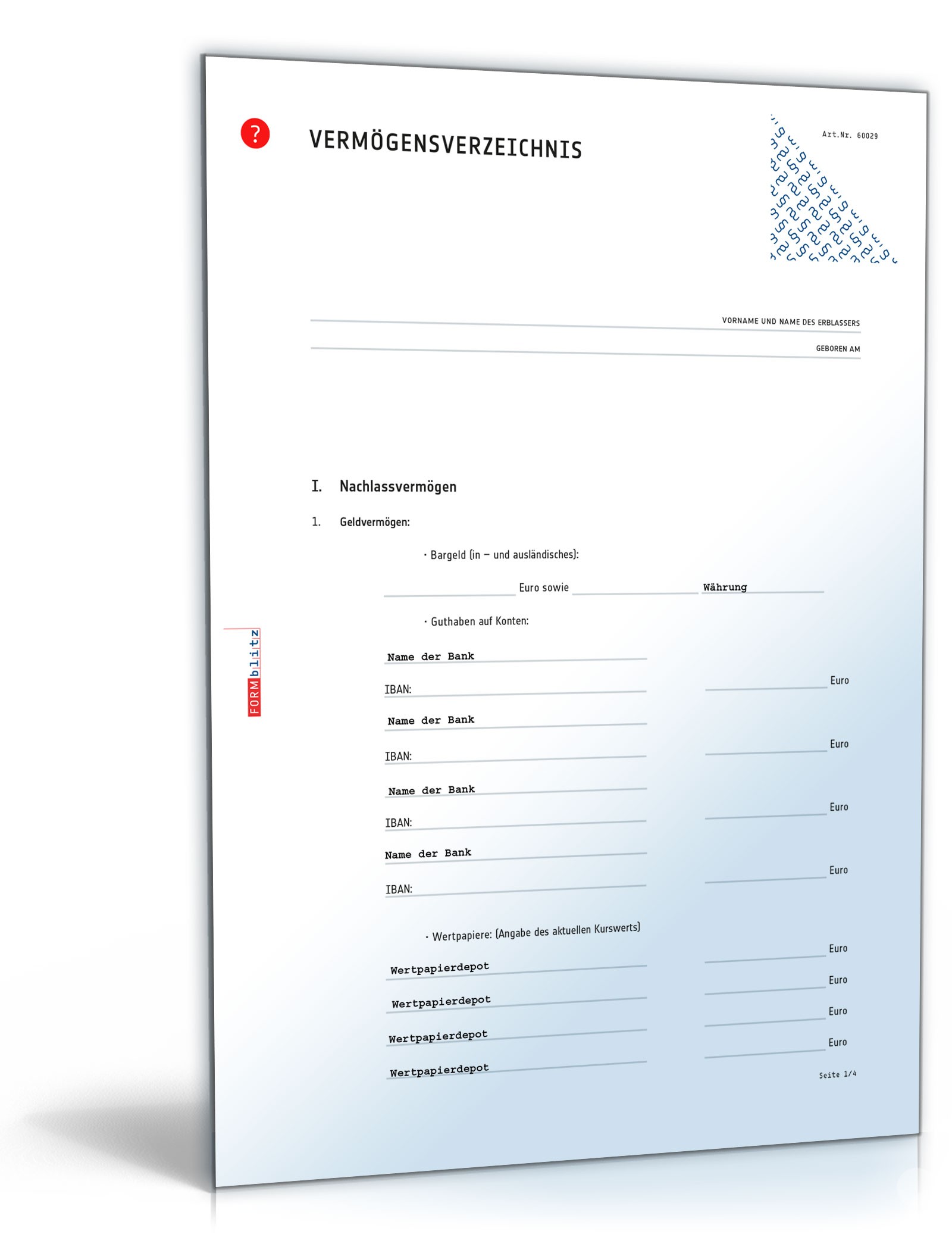 Hauptbild des Produkts: Vermögensverzeichnis Testament