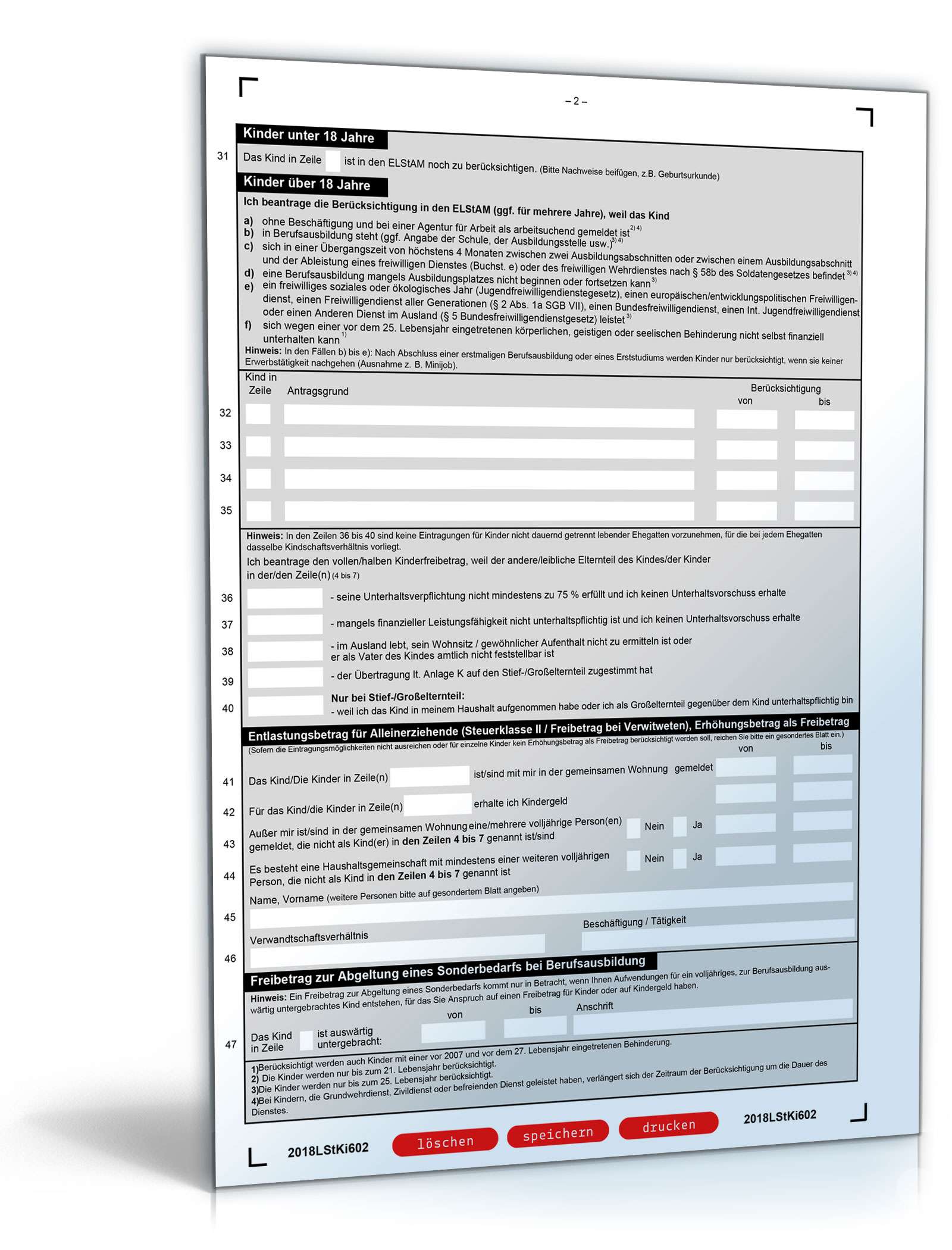 Anlage Kinder 2018 | Formular zum Download